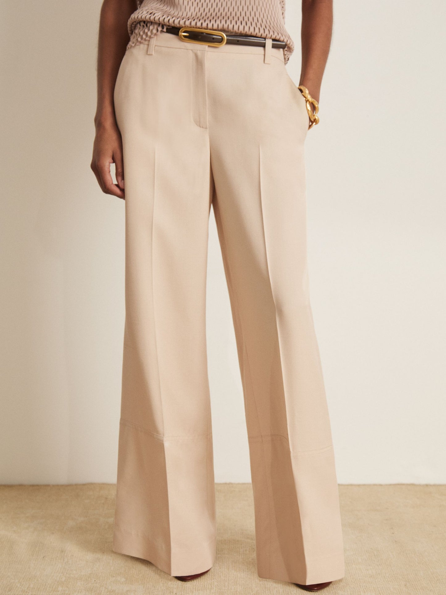 Reiss Atelier Wide-Leg Woven Trousers in Off White