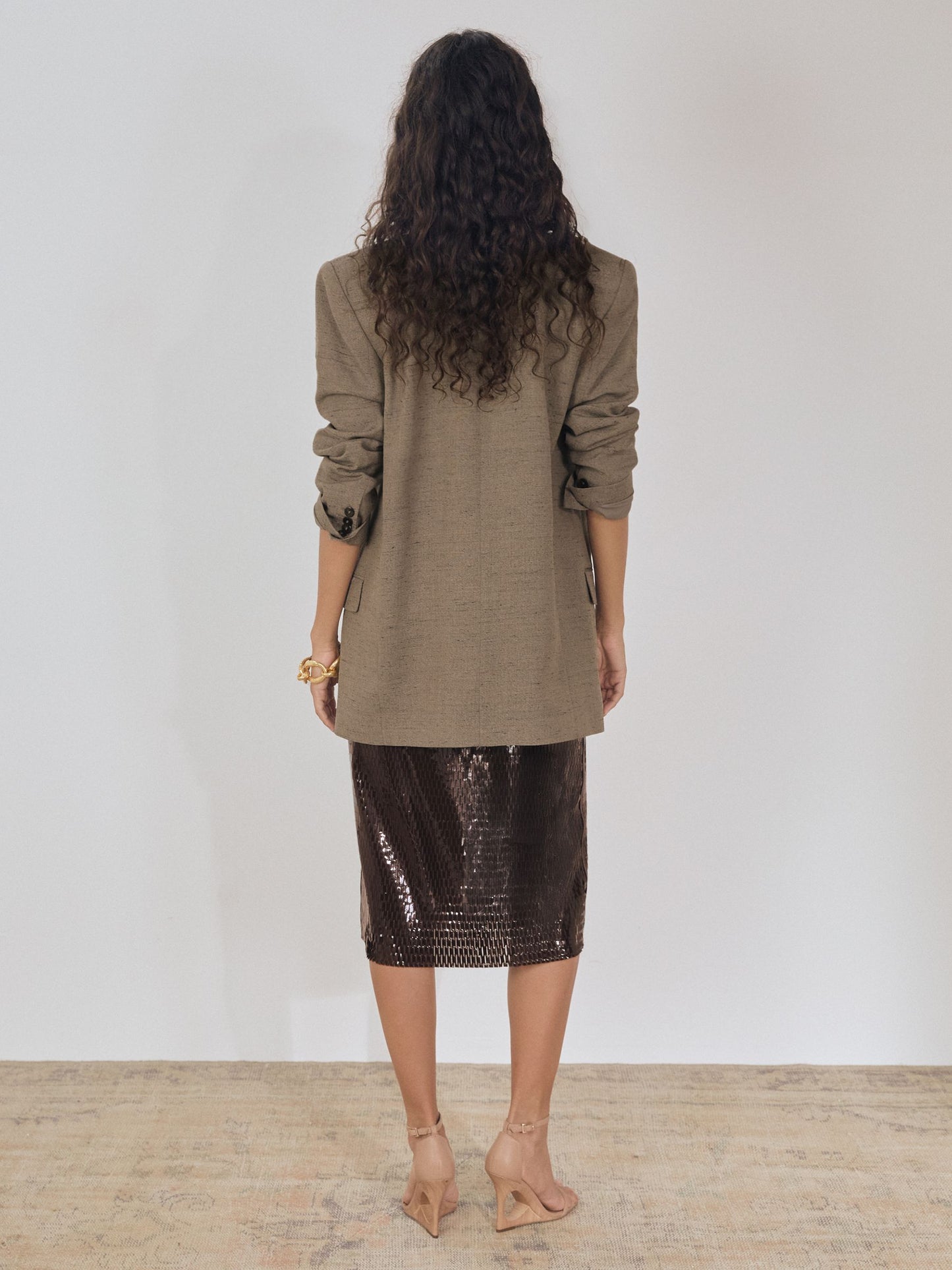 Reiss Atelier Laser-Cut Pencil Skirt in Chocolate