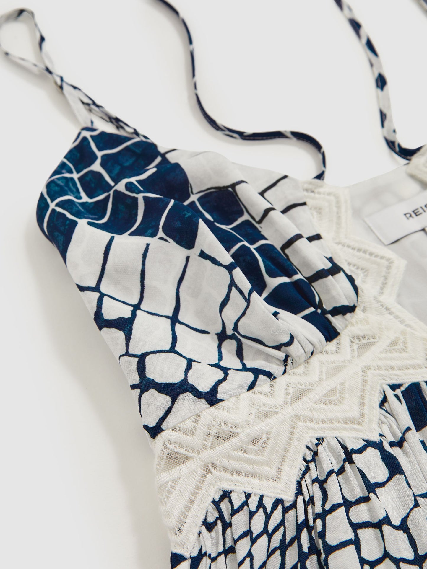 Reiss Animal Print Lace Trim Cami Top in Blue