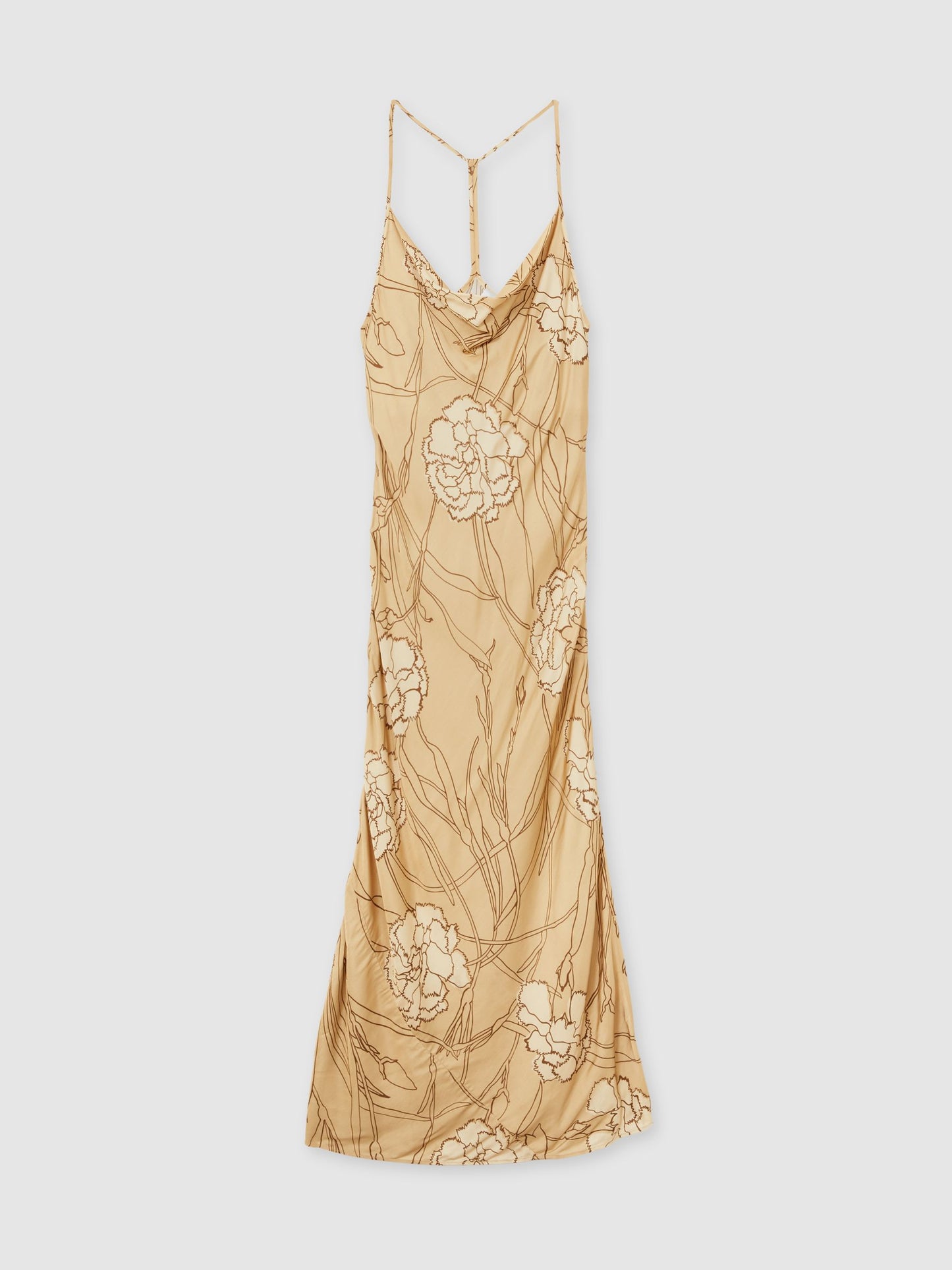 Reiss Satin Floral-Print Slip Maxi Dress in Gold
