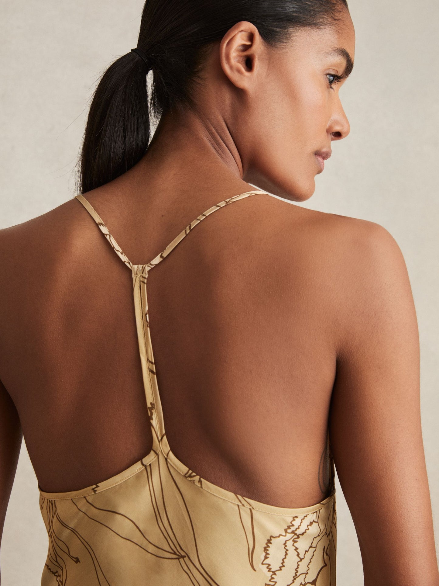 Reiss Satin Floral-Print Slip Maxi Dress in Gold