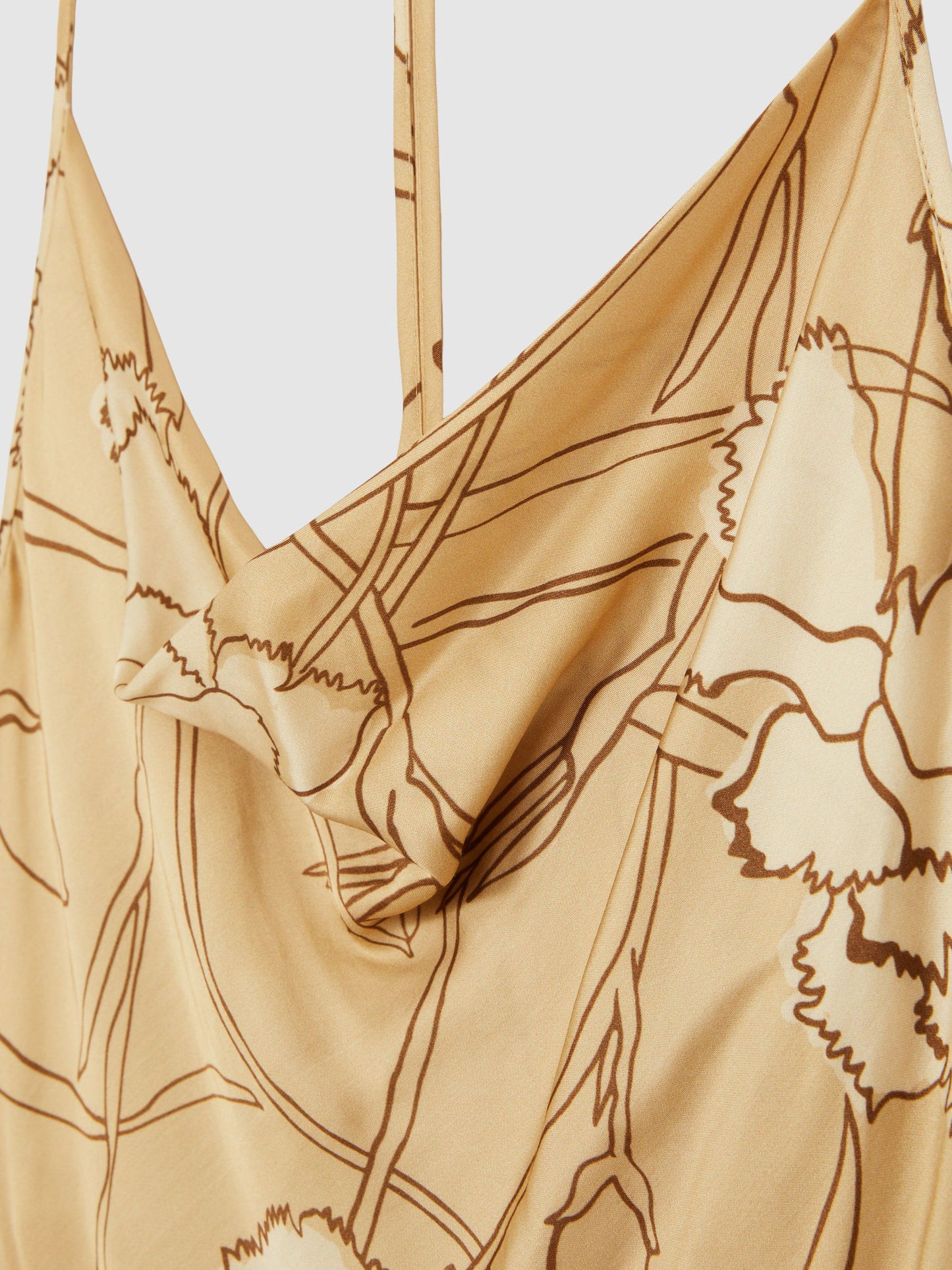 Reiss Satin Floral-Print Slip Maxi Dress in Gold
