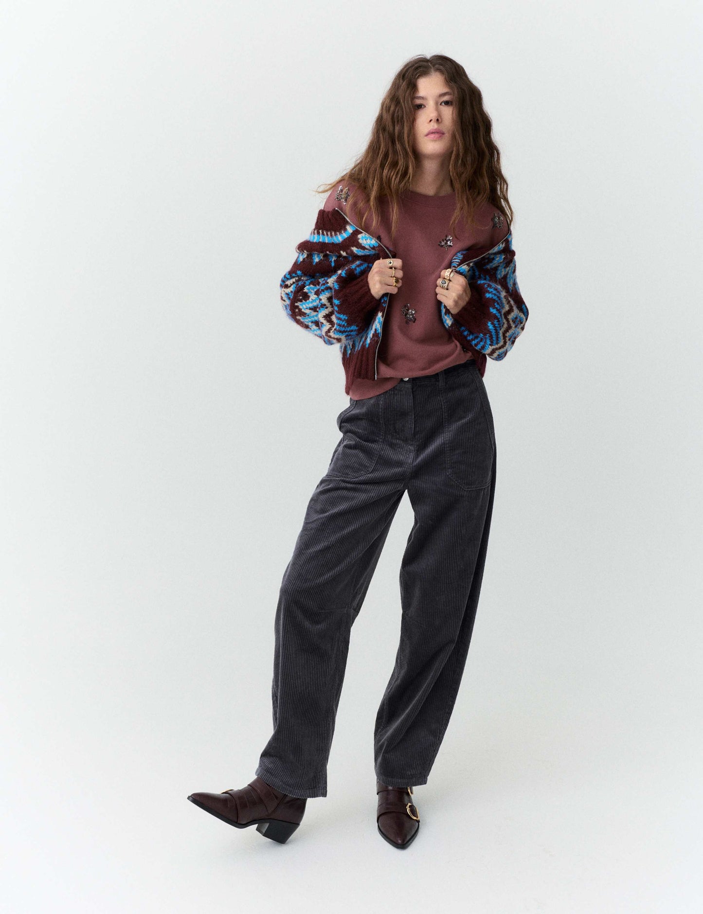 Fair Isle Knitted Bomber Cardigan