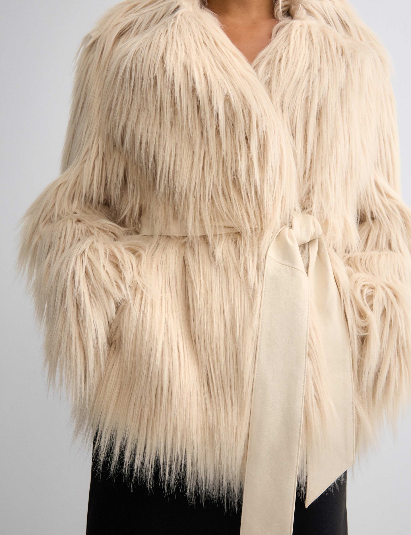 Faux Fur Belted Collared Relaxed Jacket