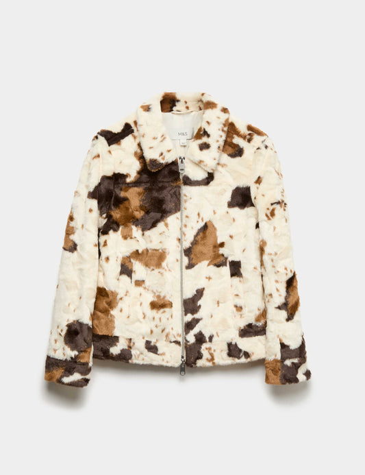 Faux Fur Cow Print Trucker Jacket