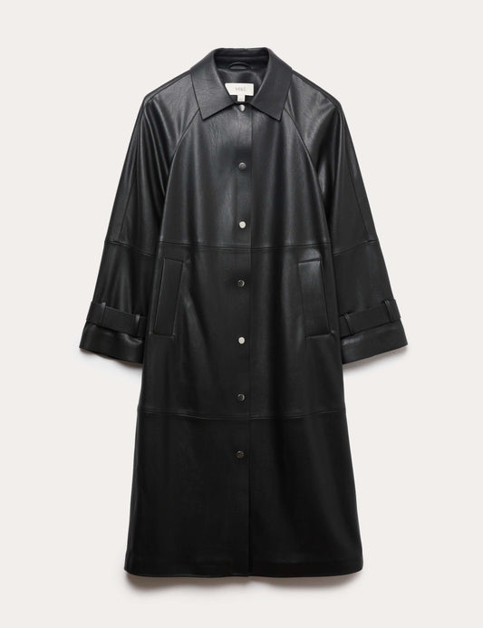 Faux Leather Collared Longline Car Coat