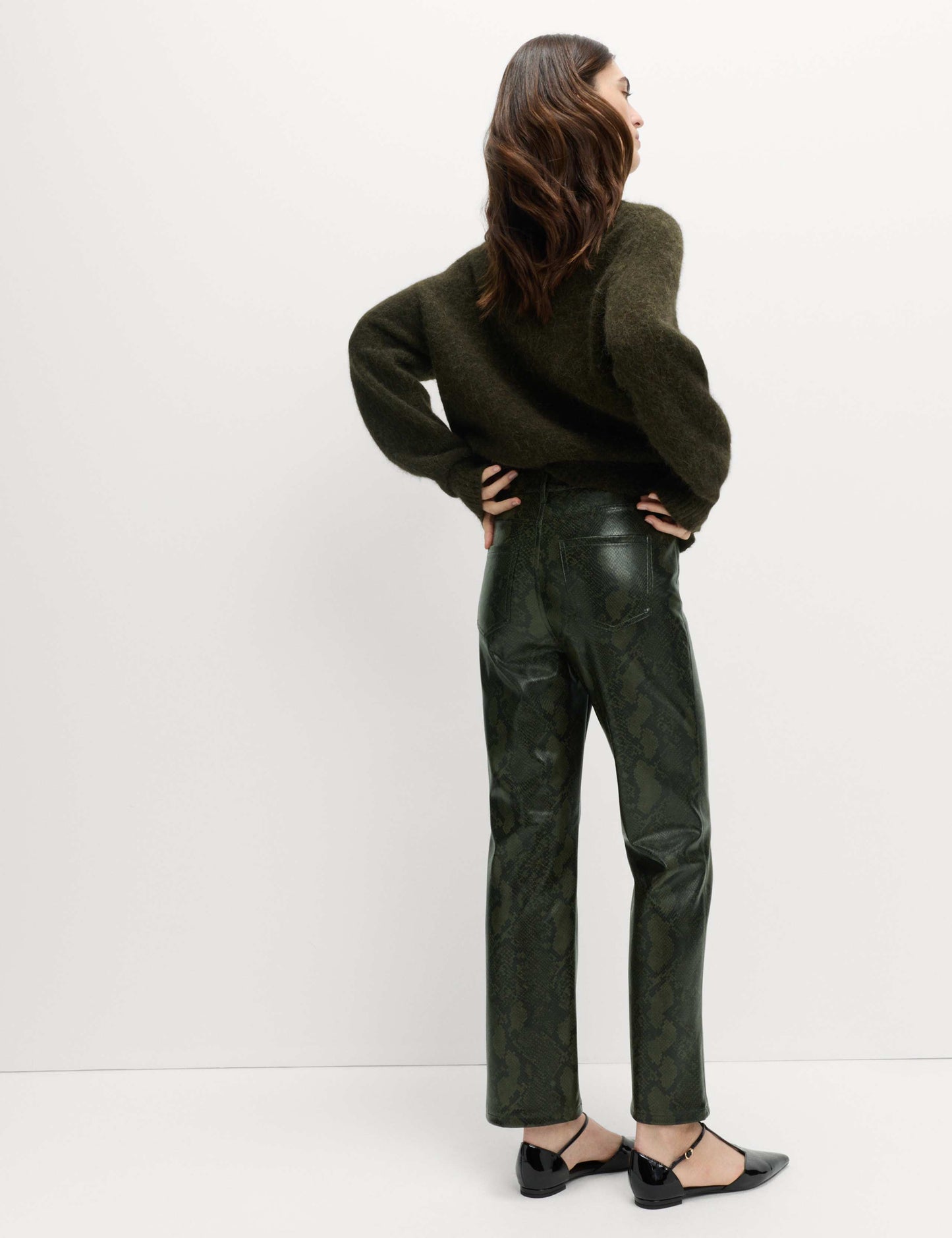 Faux Leather Snake Print Straight Leg Trousers