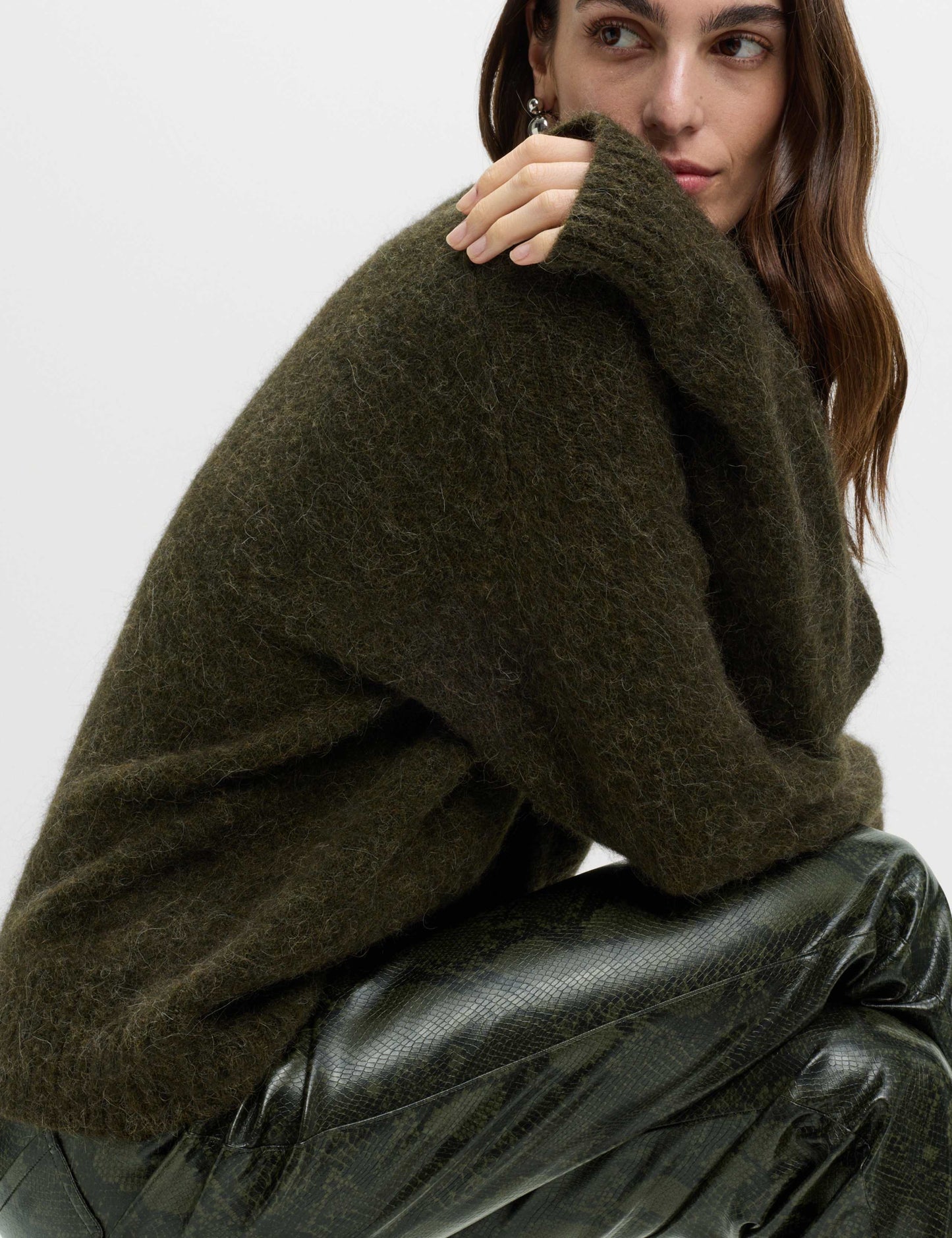 Faux Leather Snake Print Straight Leg Trousers