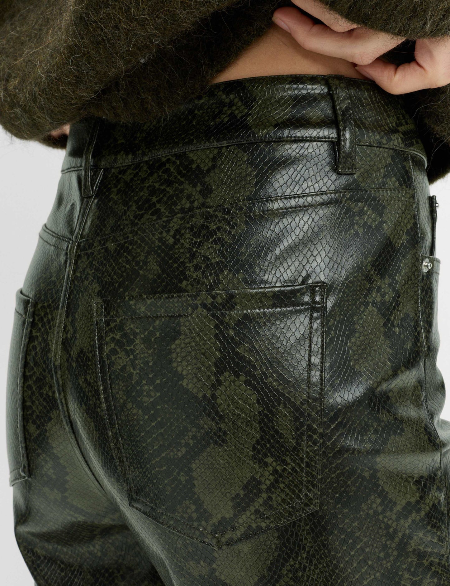 Faux Leather Snake Print Straight Leg Trousers