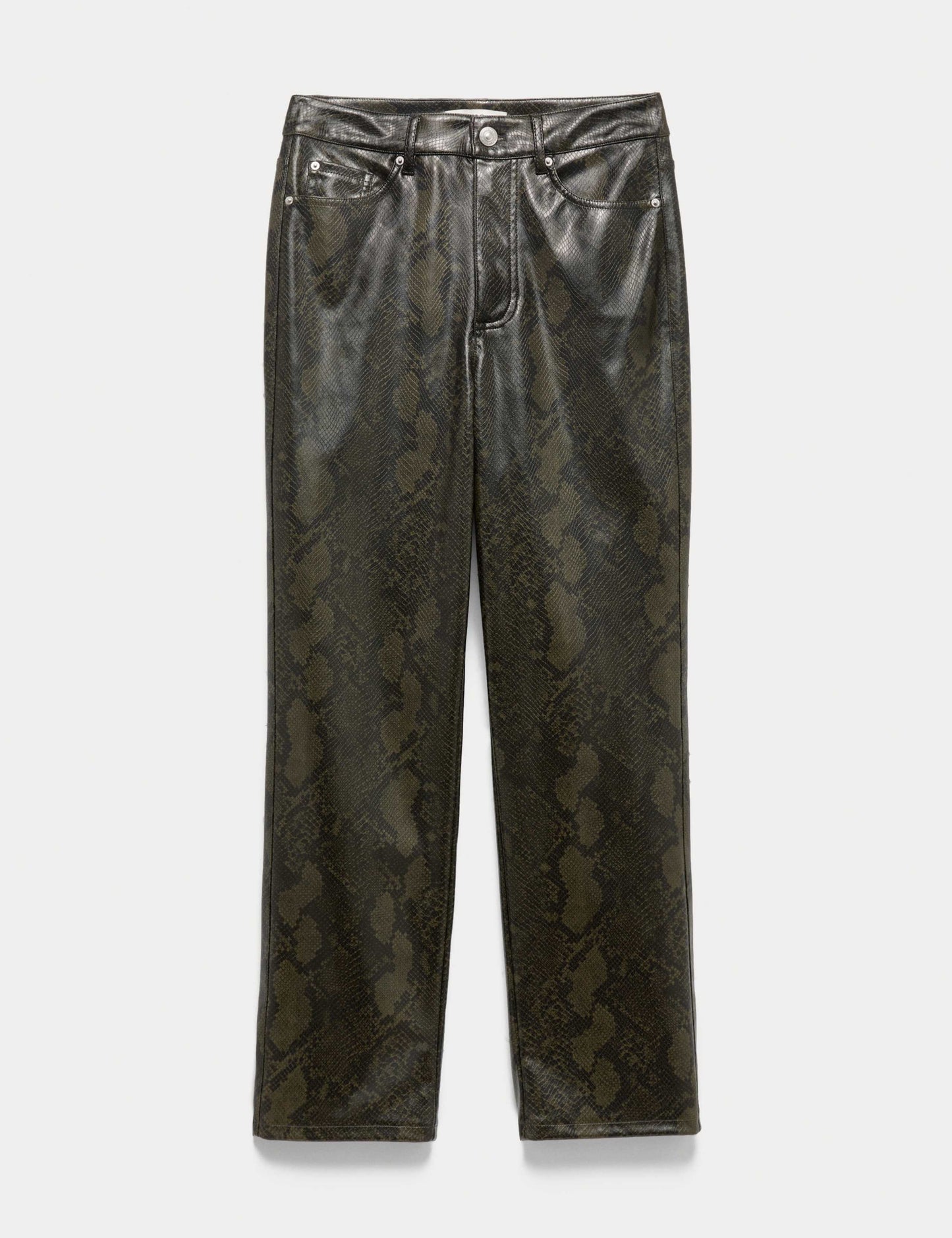 Faux Leather Snake Print Straight Leg Trousers