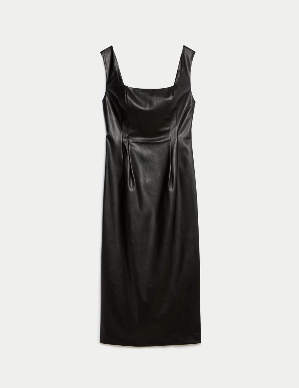 Faux Leather Square Neck Midi Column Dress