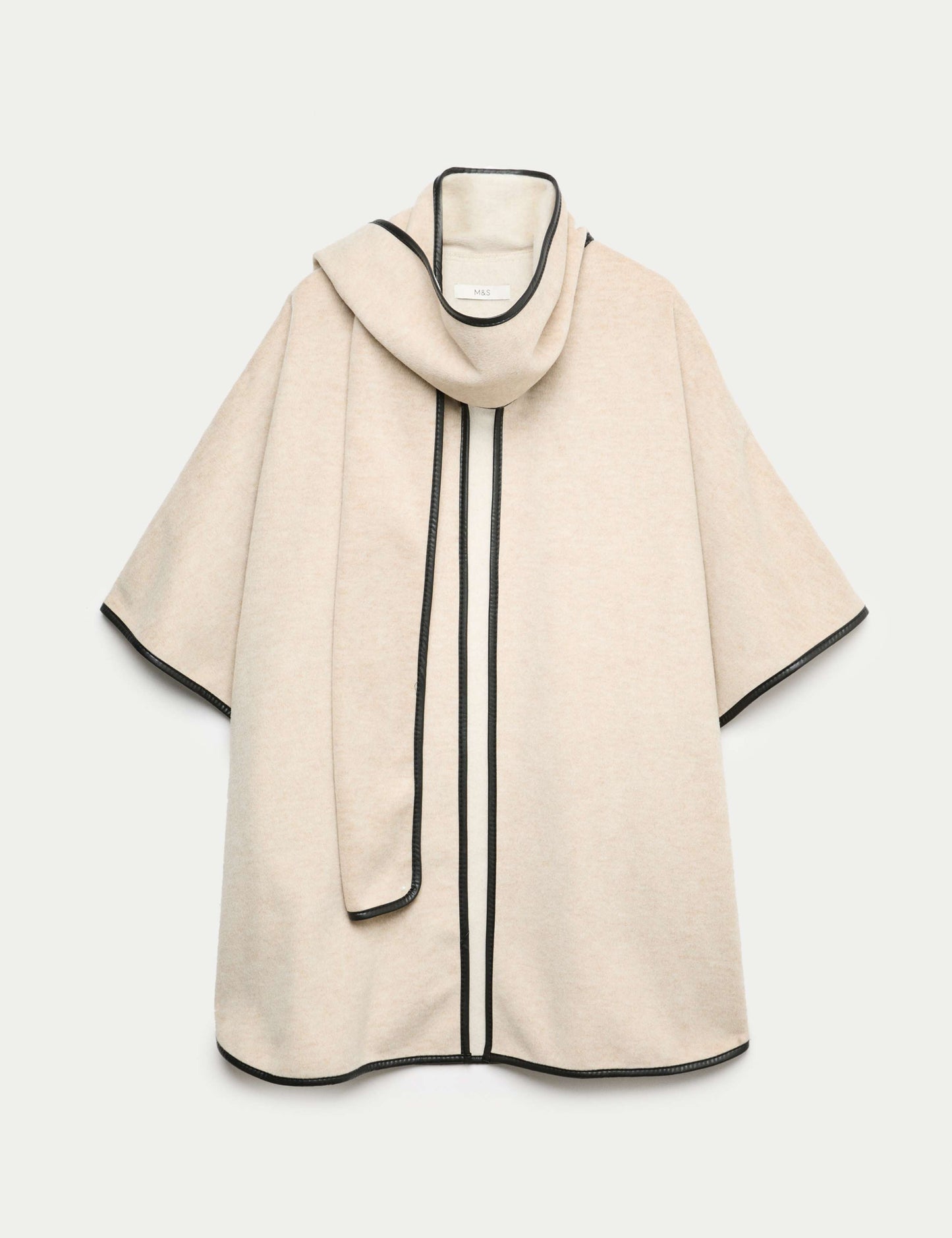 Faux Leather Trim Poncho with Scarf