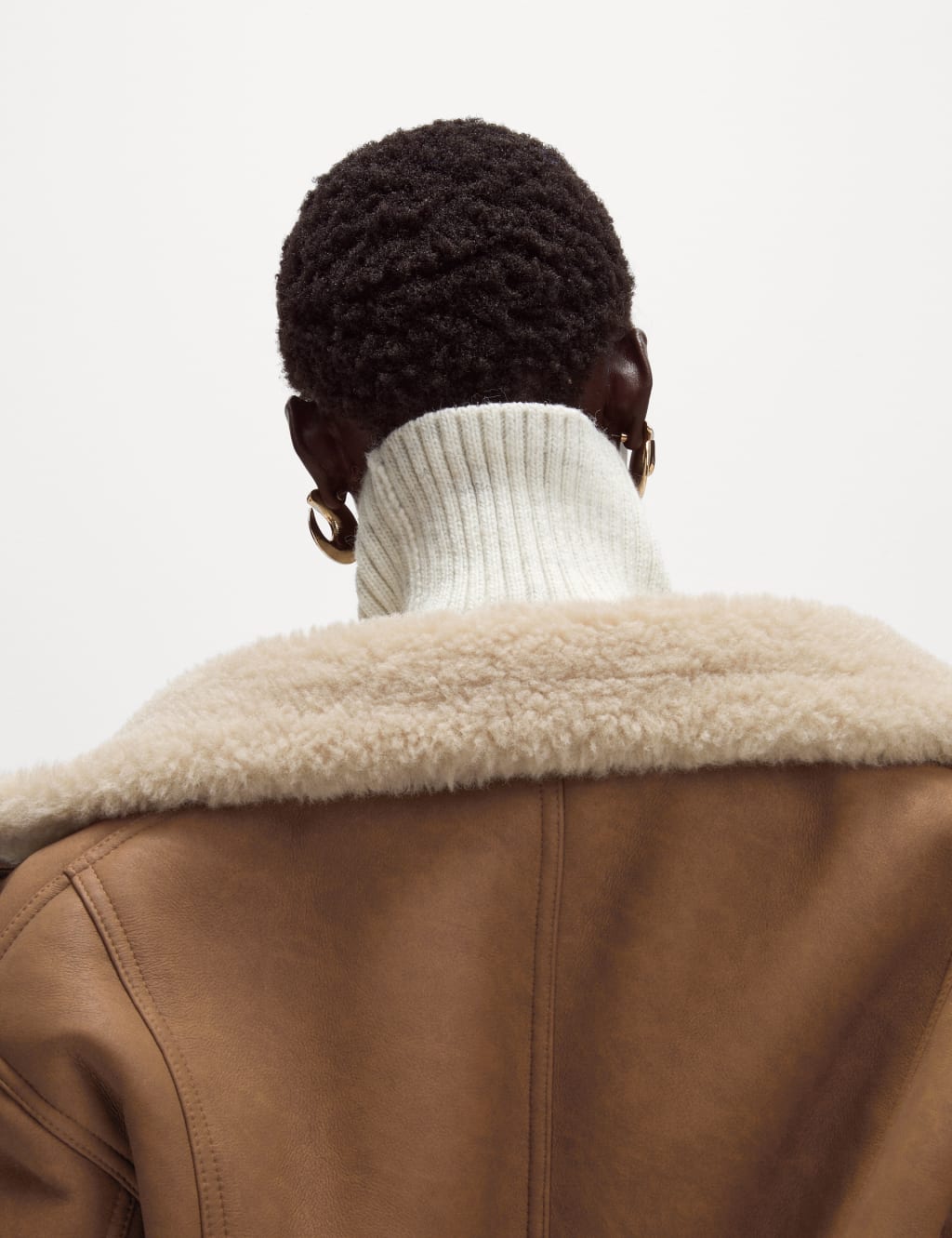 Faux Shearling Funnel Neck Short Jacket