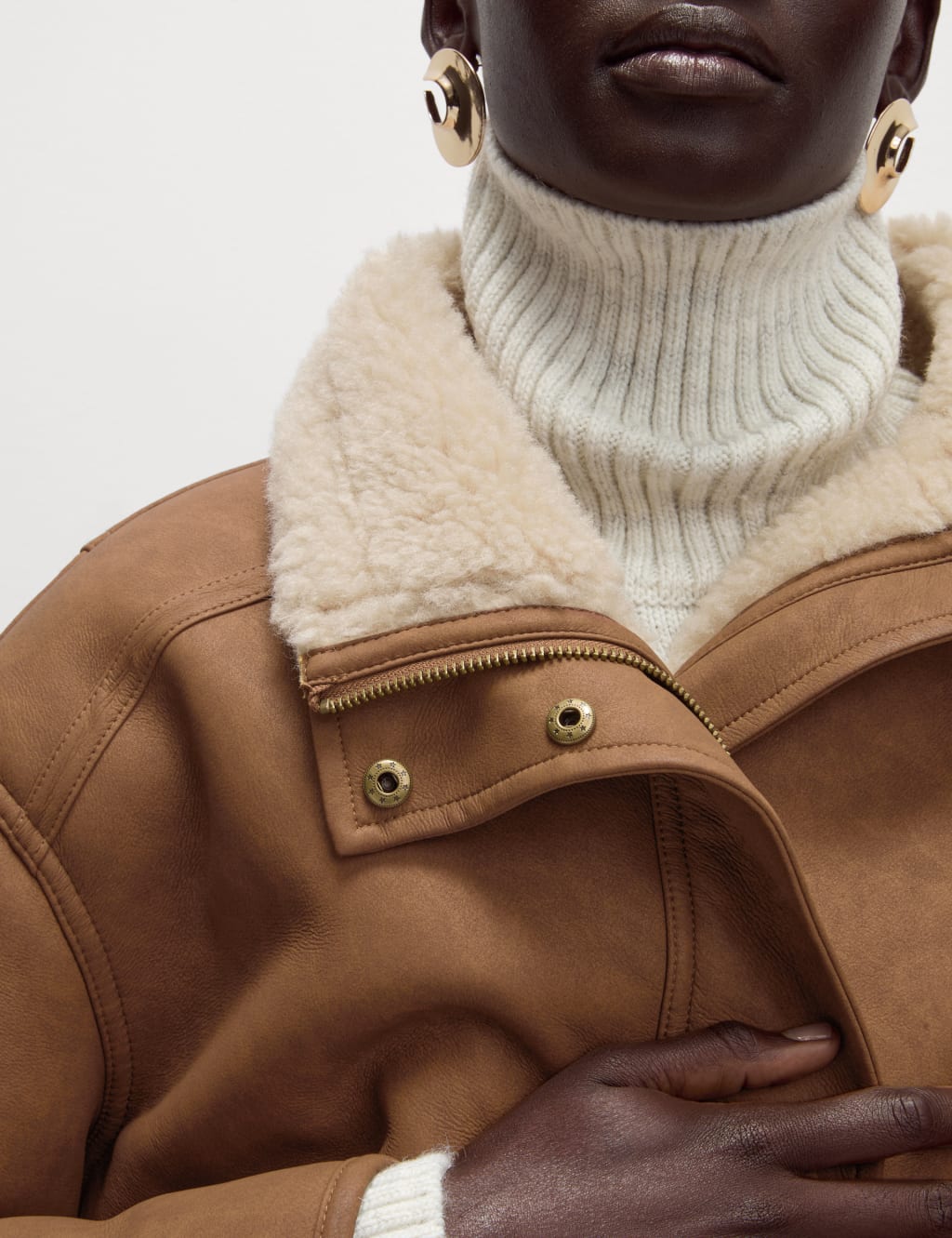 Faux Shearling Funnel Neck Short Jacket