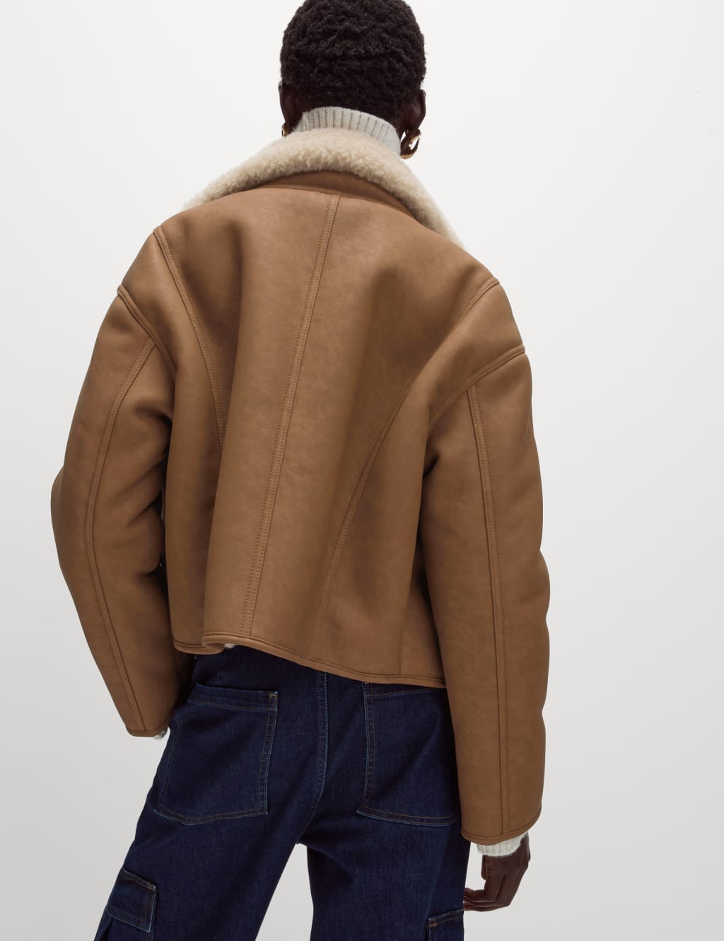 Faux Shearling Funnel Neck Short Jacket