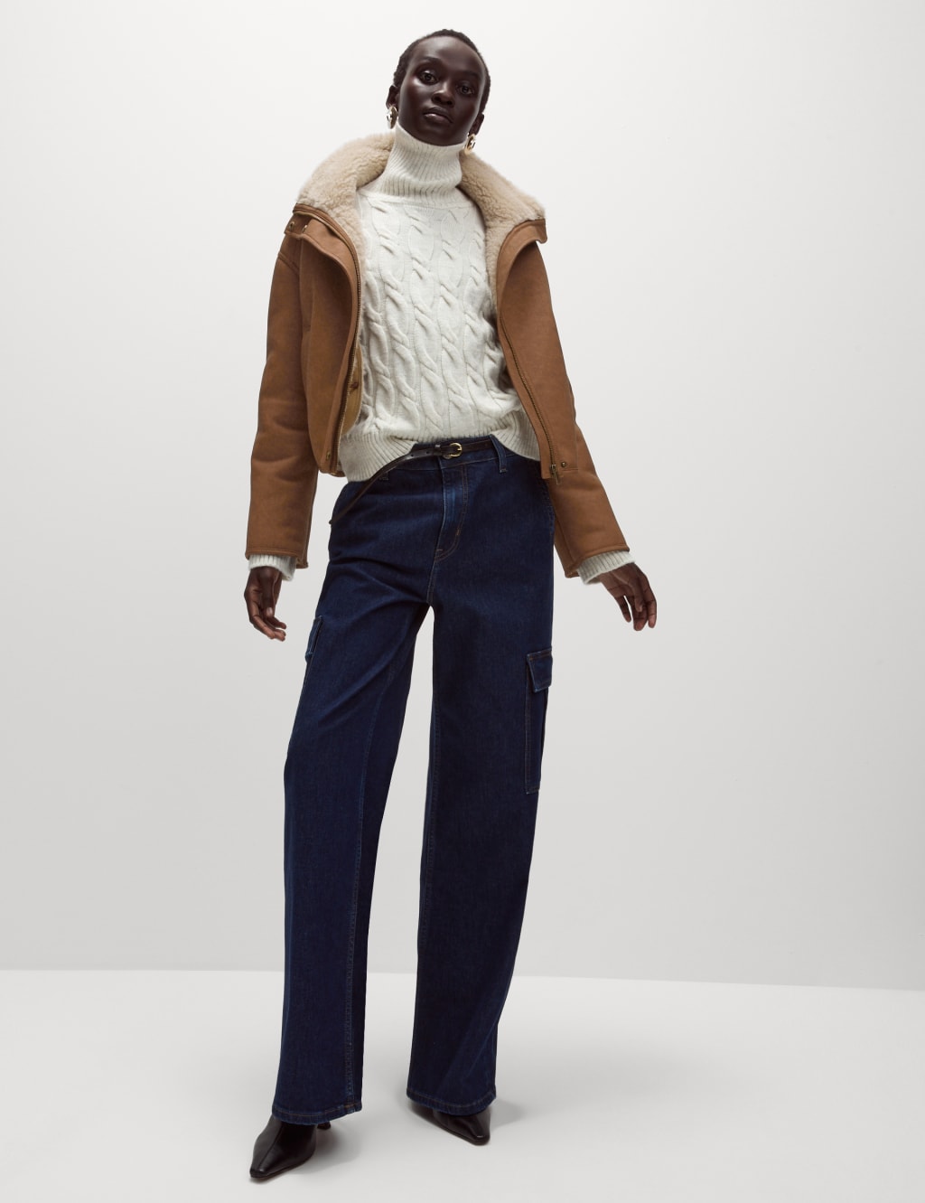 Faux Shearling Funnel Neck Short Jacket