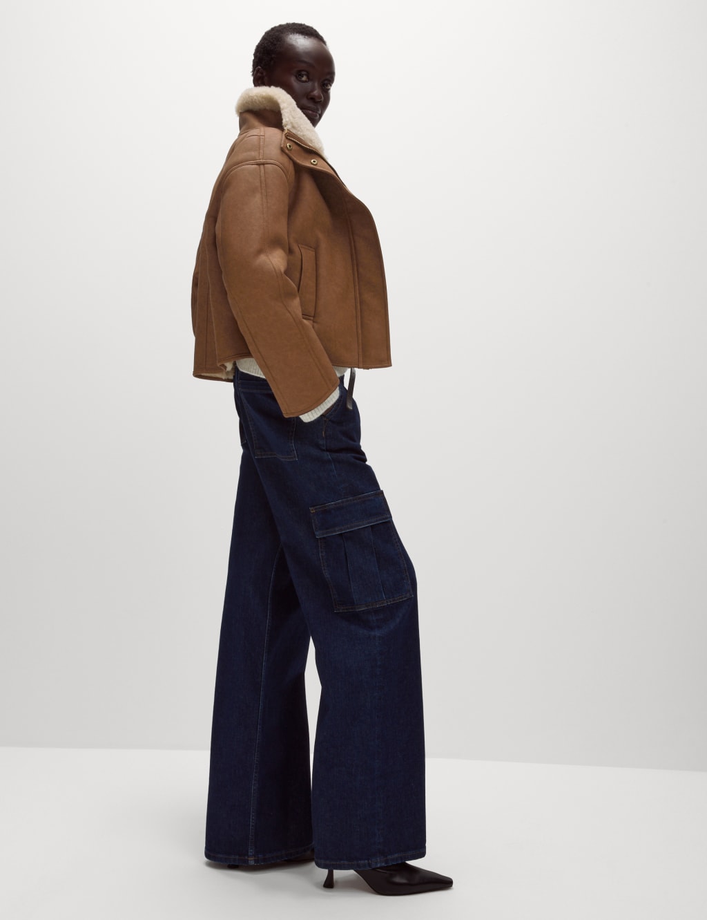 Faux Shearling Funnel Neck Short Jacket