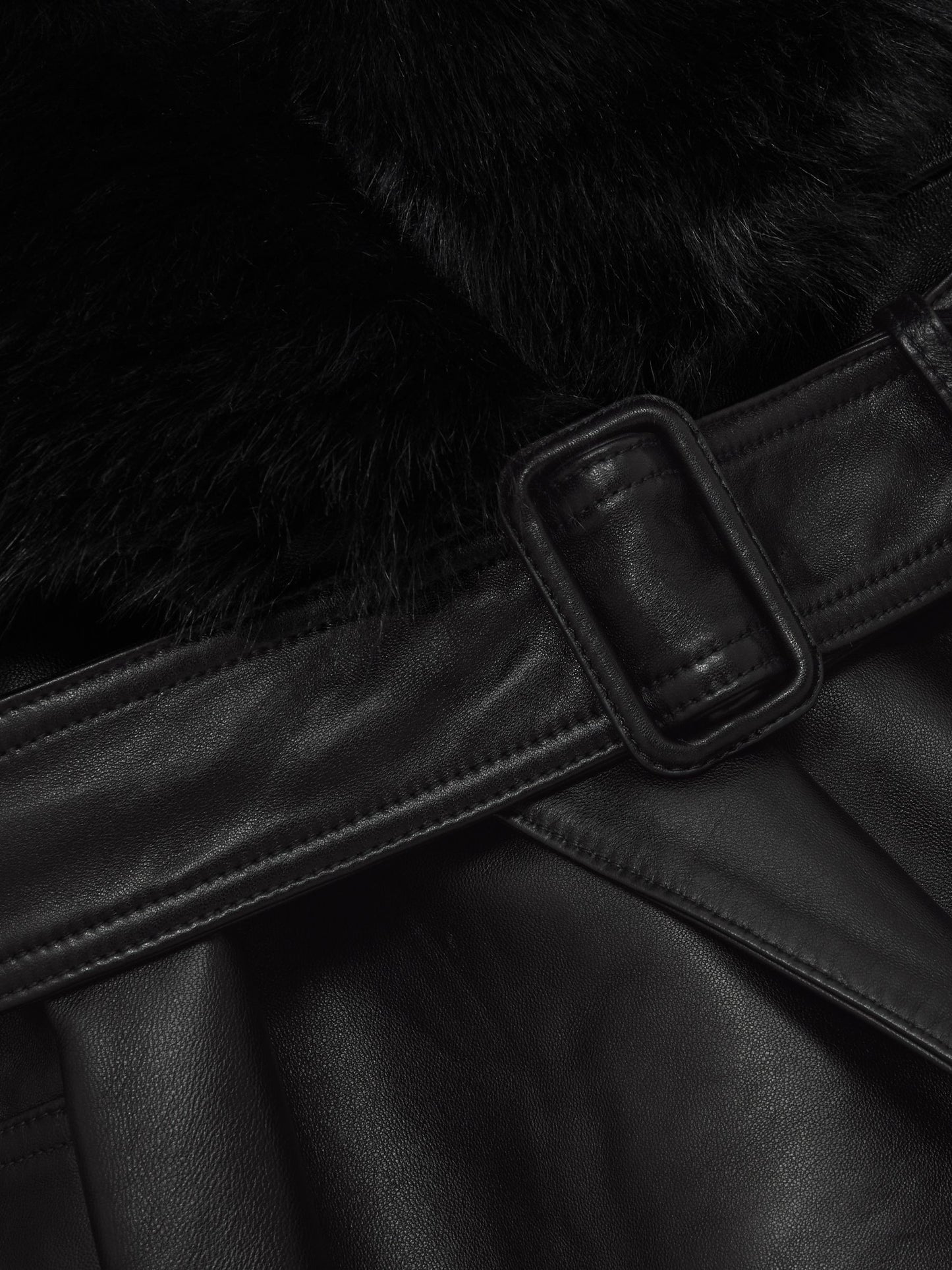 Leather Trench Coat With Shearling Collar in Black