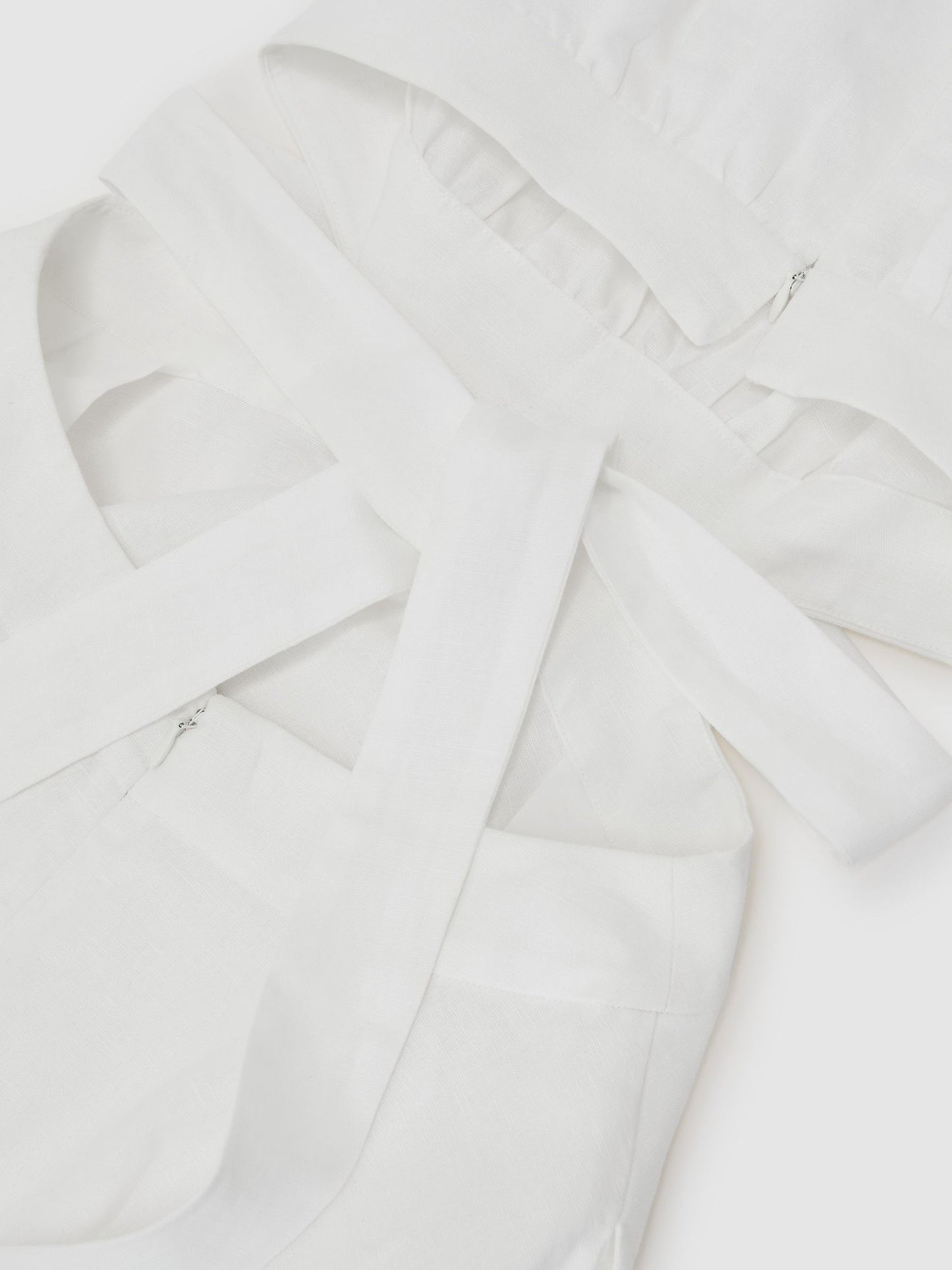 Linen-Cotton Cut-Out Midi Dress in Ivory