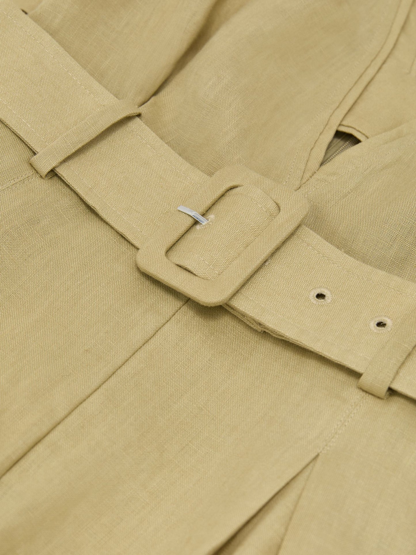 Linen Short-Sleeve Belted Playsuit in Green