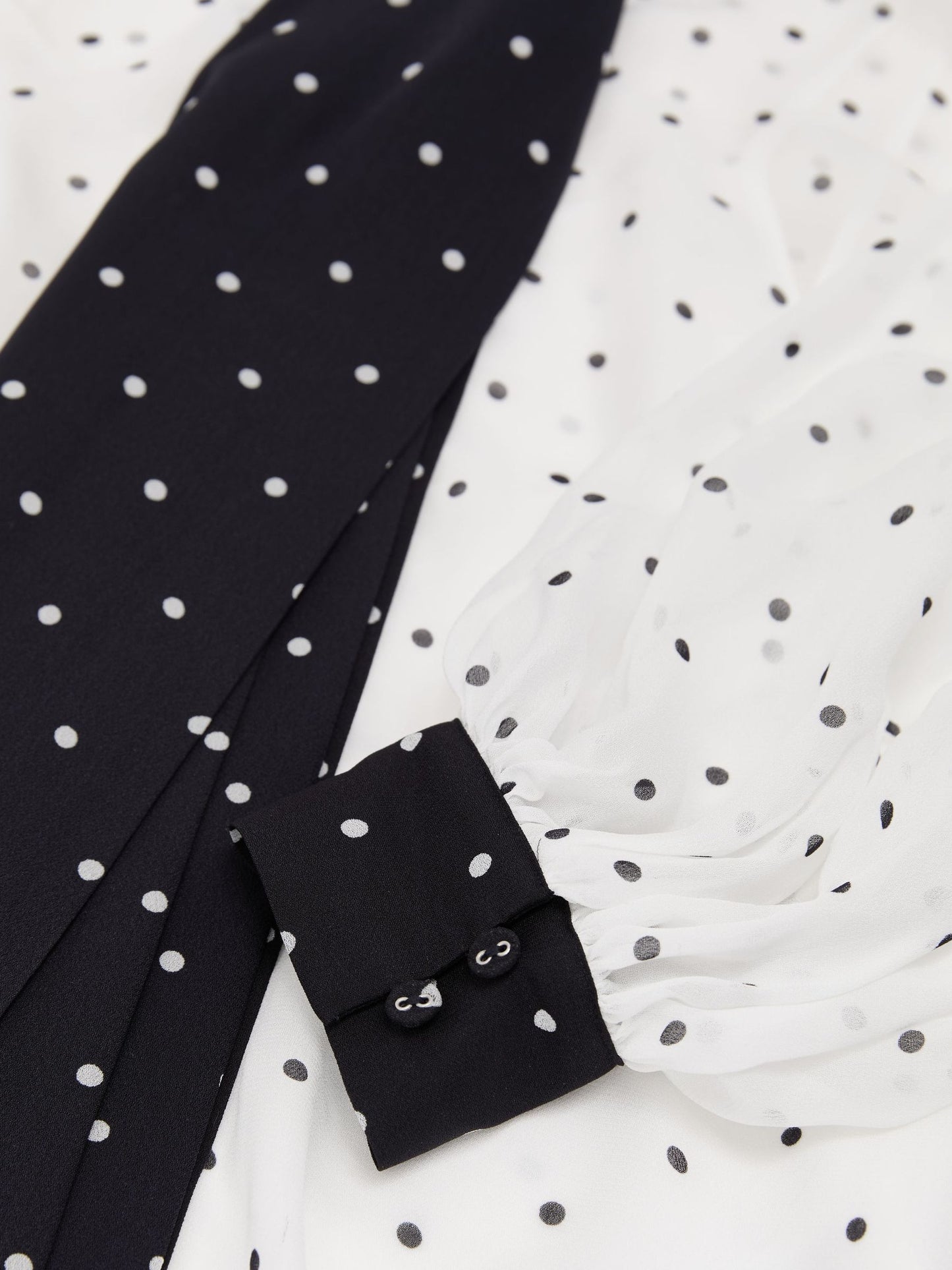 Polka-Dot Tie-Neck Blouse in Ivory/Navy