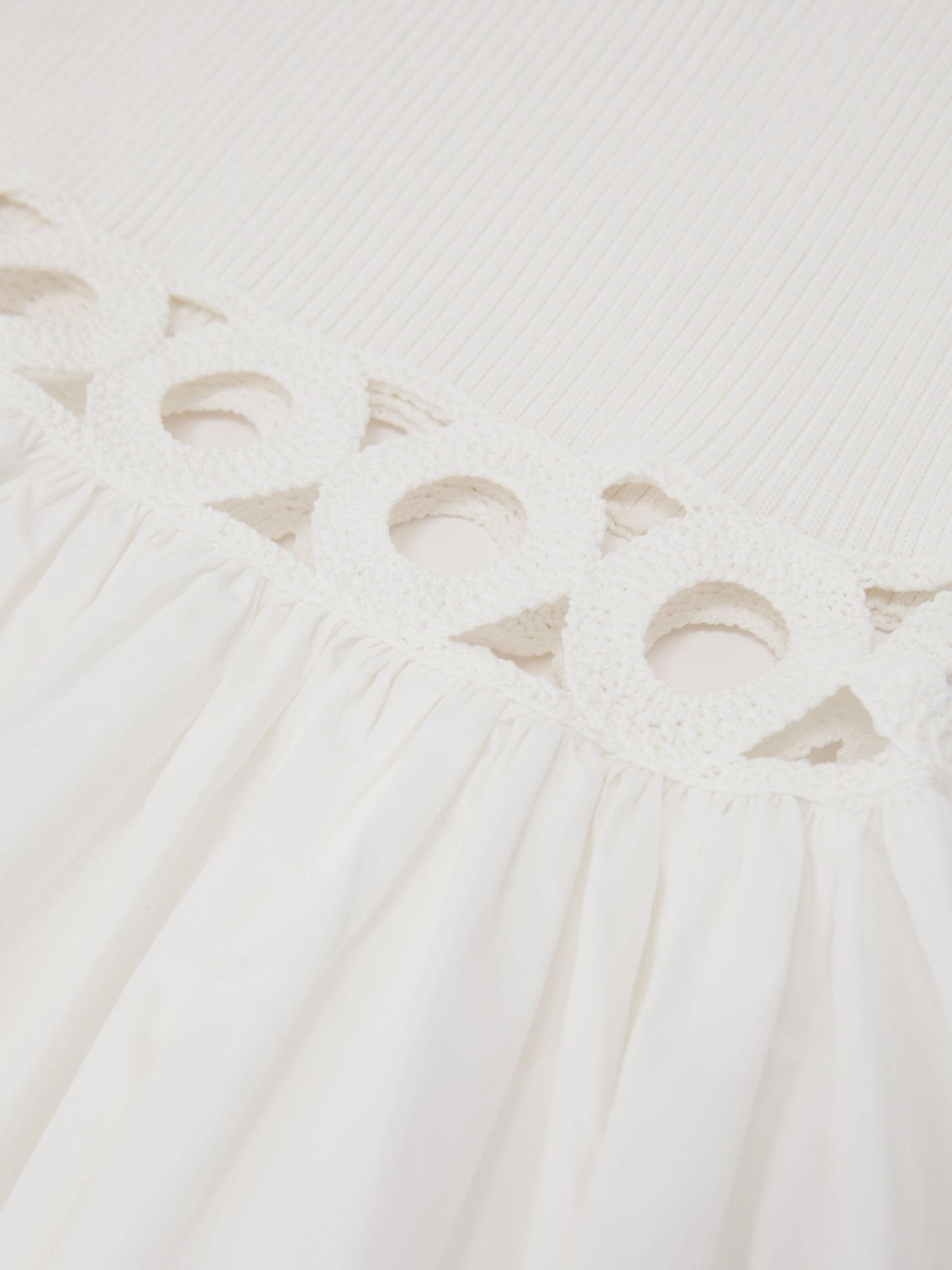 Rib-Knit Woven Mix Cut-Out Midi Dress in Ivory