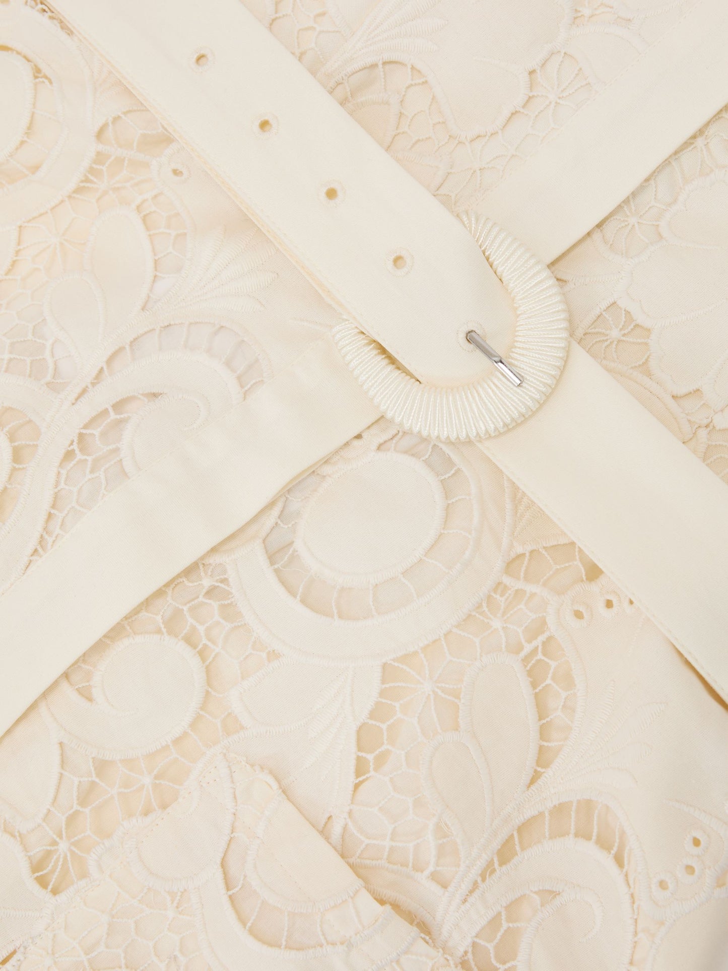 Cotton-Blend Lace Button-Front Midi Dress in Cream