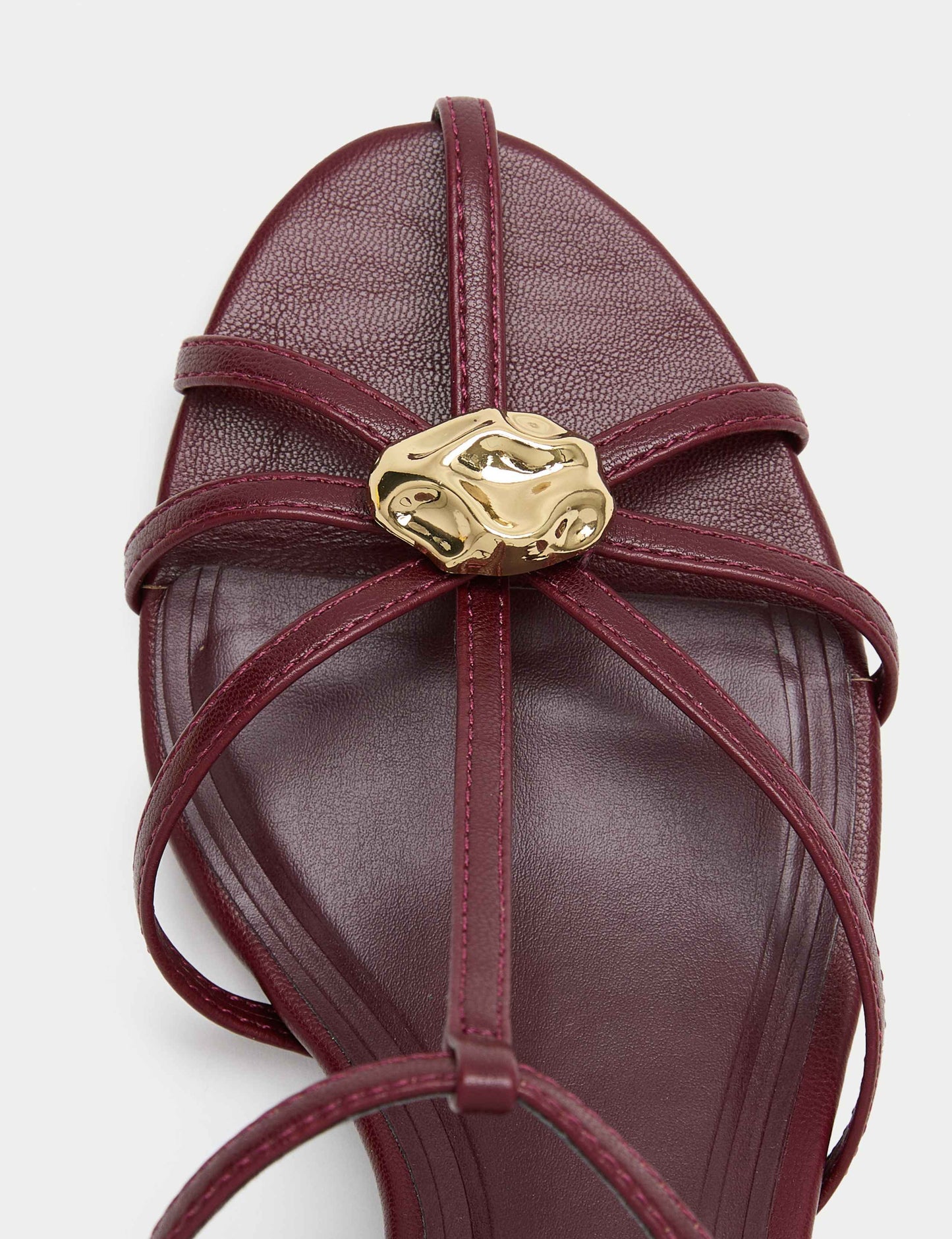 Gold Trim Strappy Kitten Heel Sandals