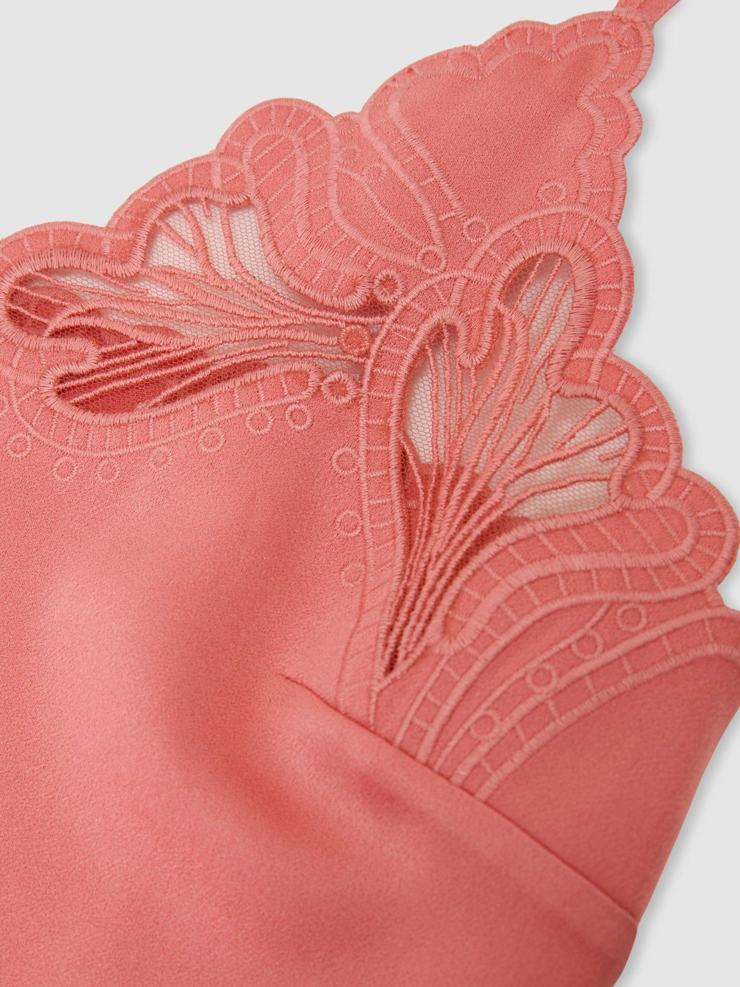 Satin Lace-Detail Cami Top in Coral Pink