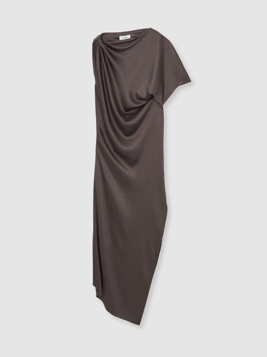 Satin Asymmetric Draped Midi Dress in Mauve
