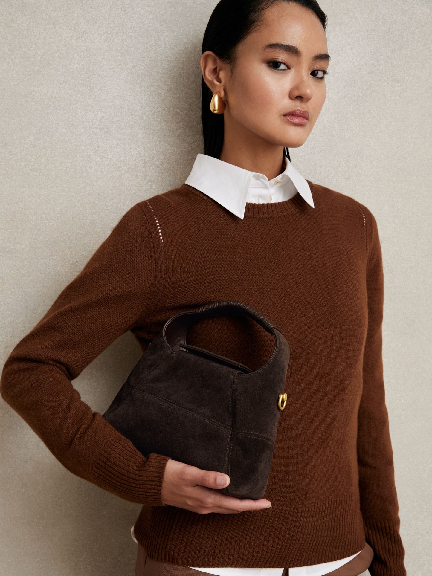 Suede Shoulder Bag in Chocolate