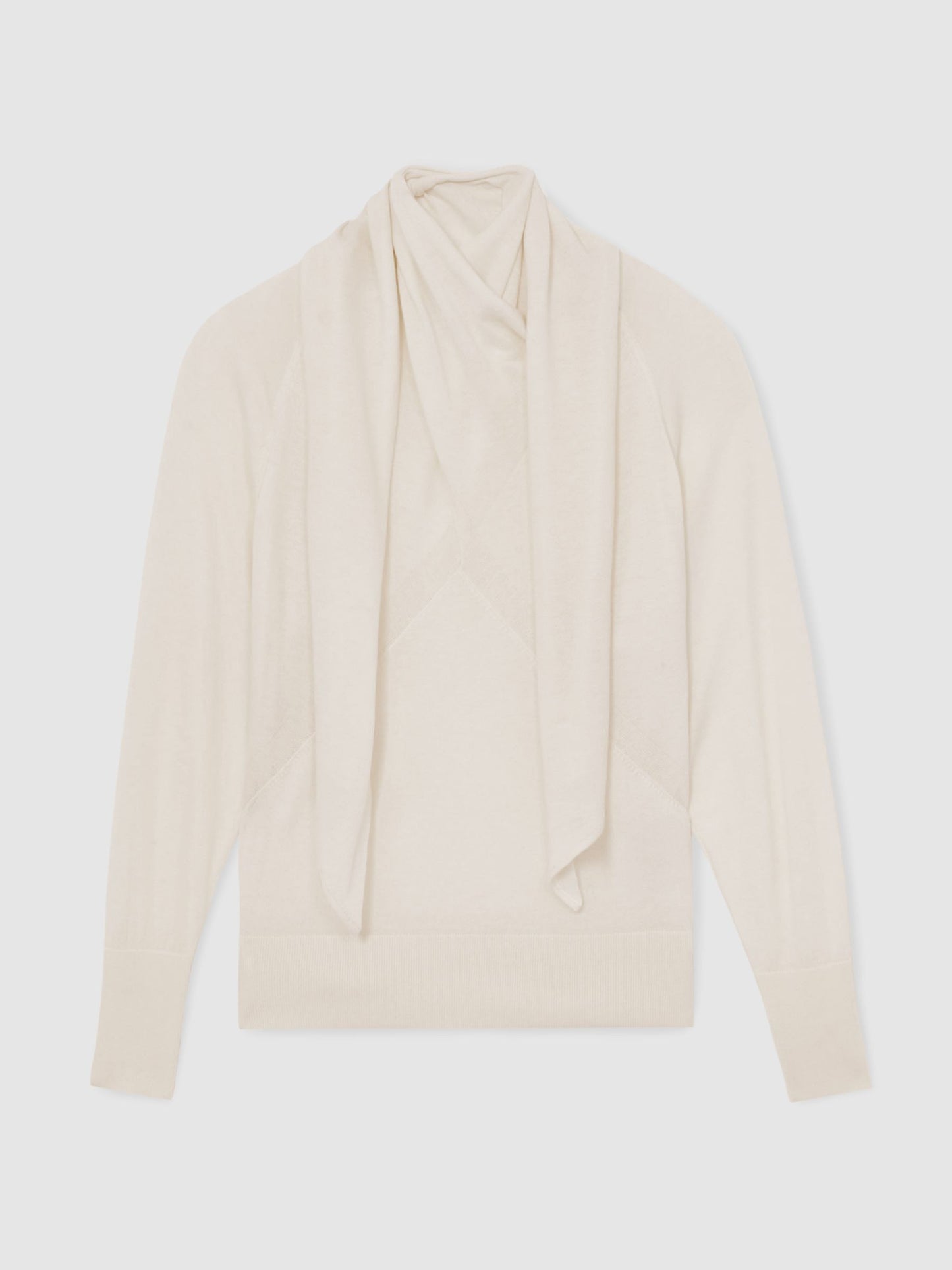 Wool Scarf-Tie Draped Jumper in Cream