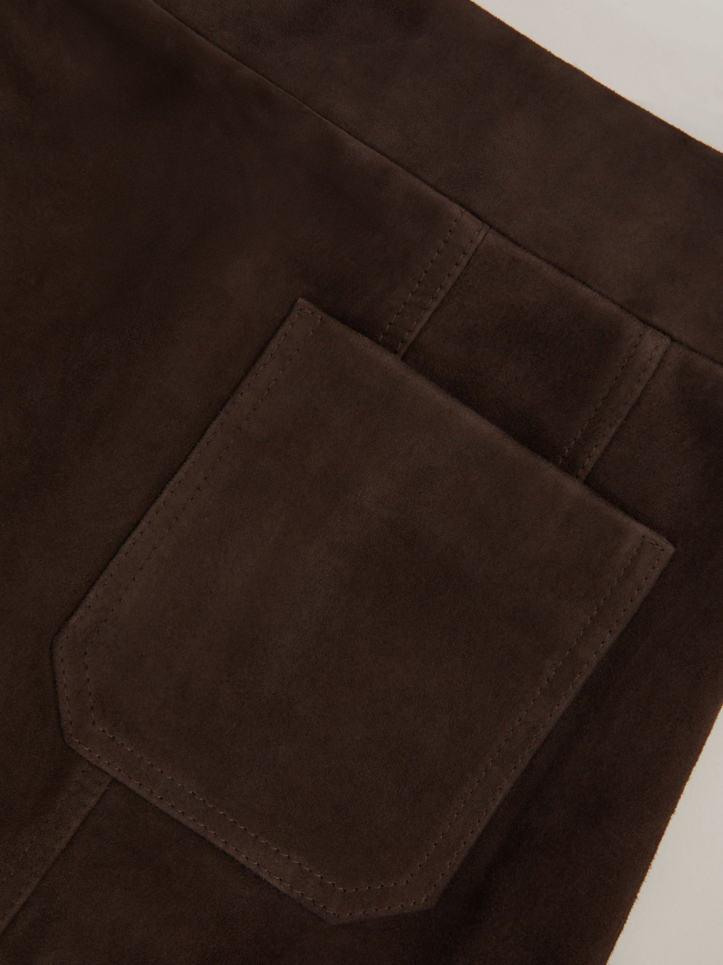 Mini Suede Patch Pocket Skirt in Chocolate Brown