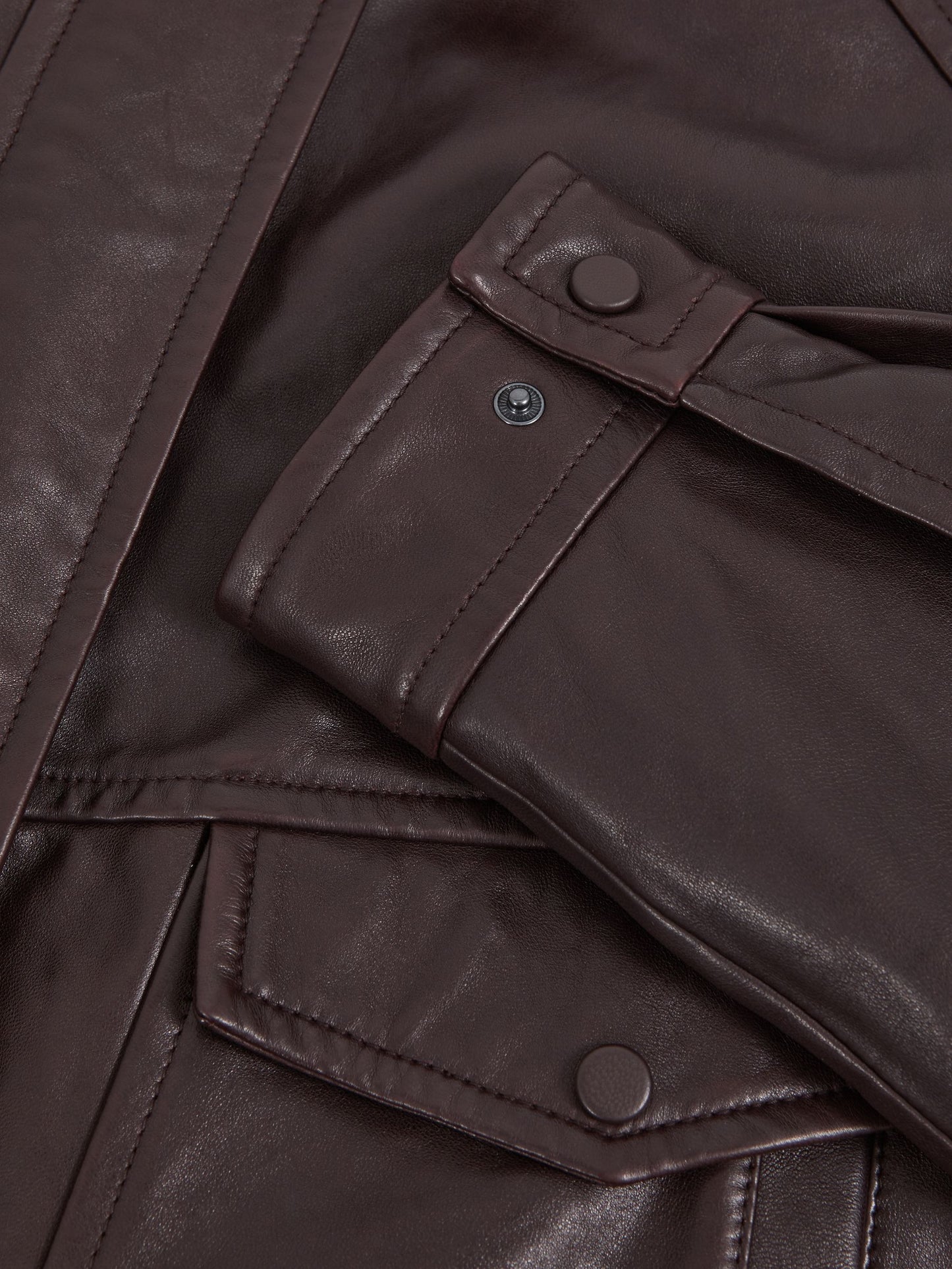 Reiss Oversized Leather Jacket in Aubergine