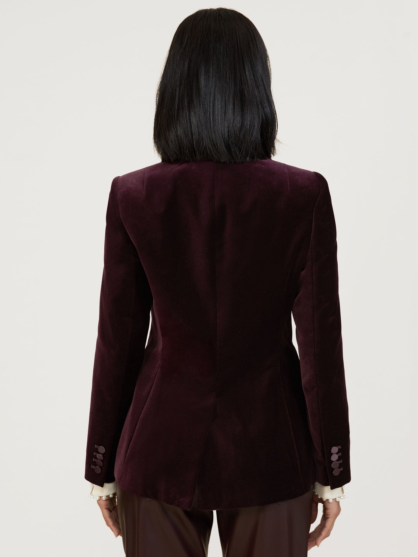Velvet Single-Breasted Suit Blazer in Burgundy