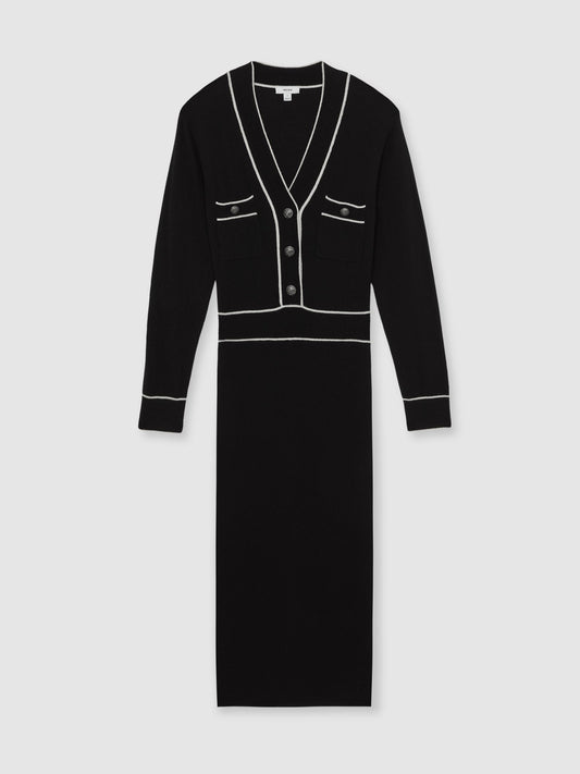 Wool-Blend Tipped Dress With Cashmere in Black/Ivory