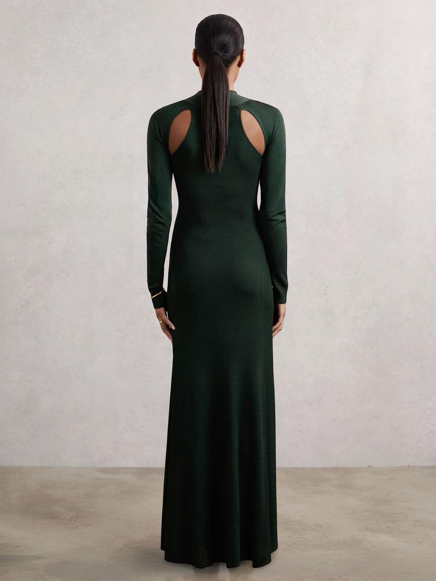 Cut-Out Knitted Maxi Dress in Dark Green