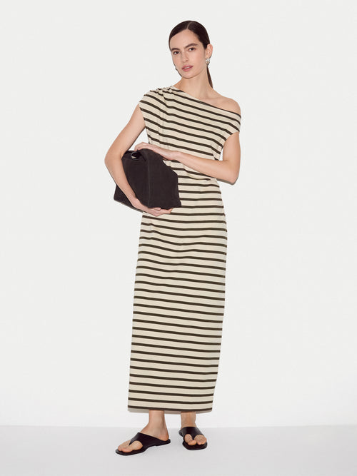 Stripe Asymmetric Neck Dress