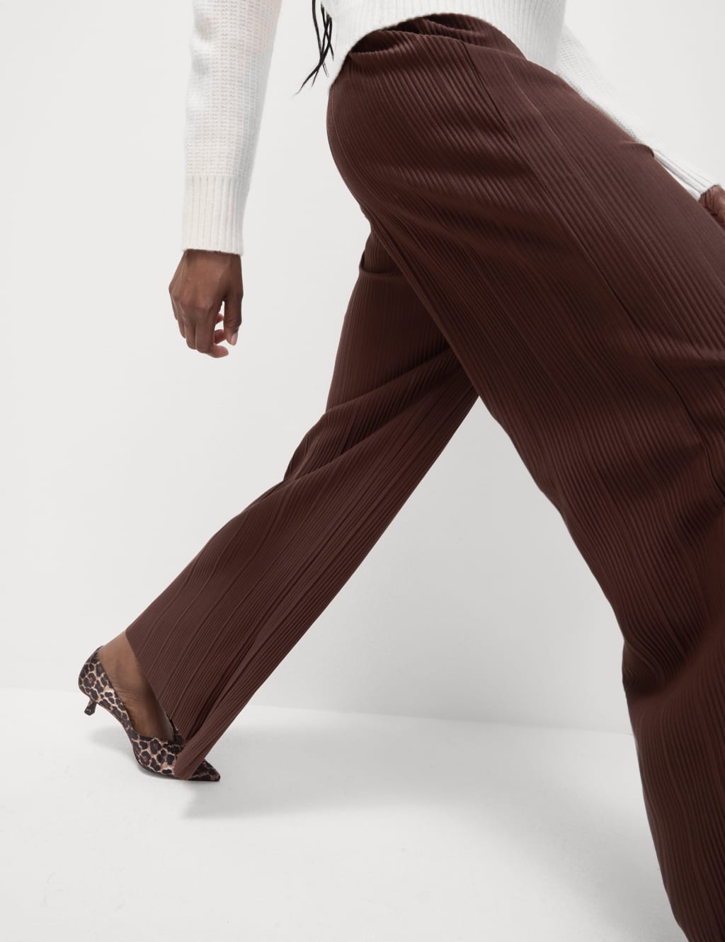 Jersey Plisse Wide Leg Trousers