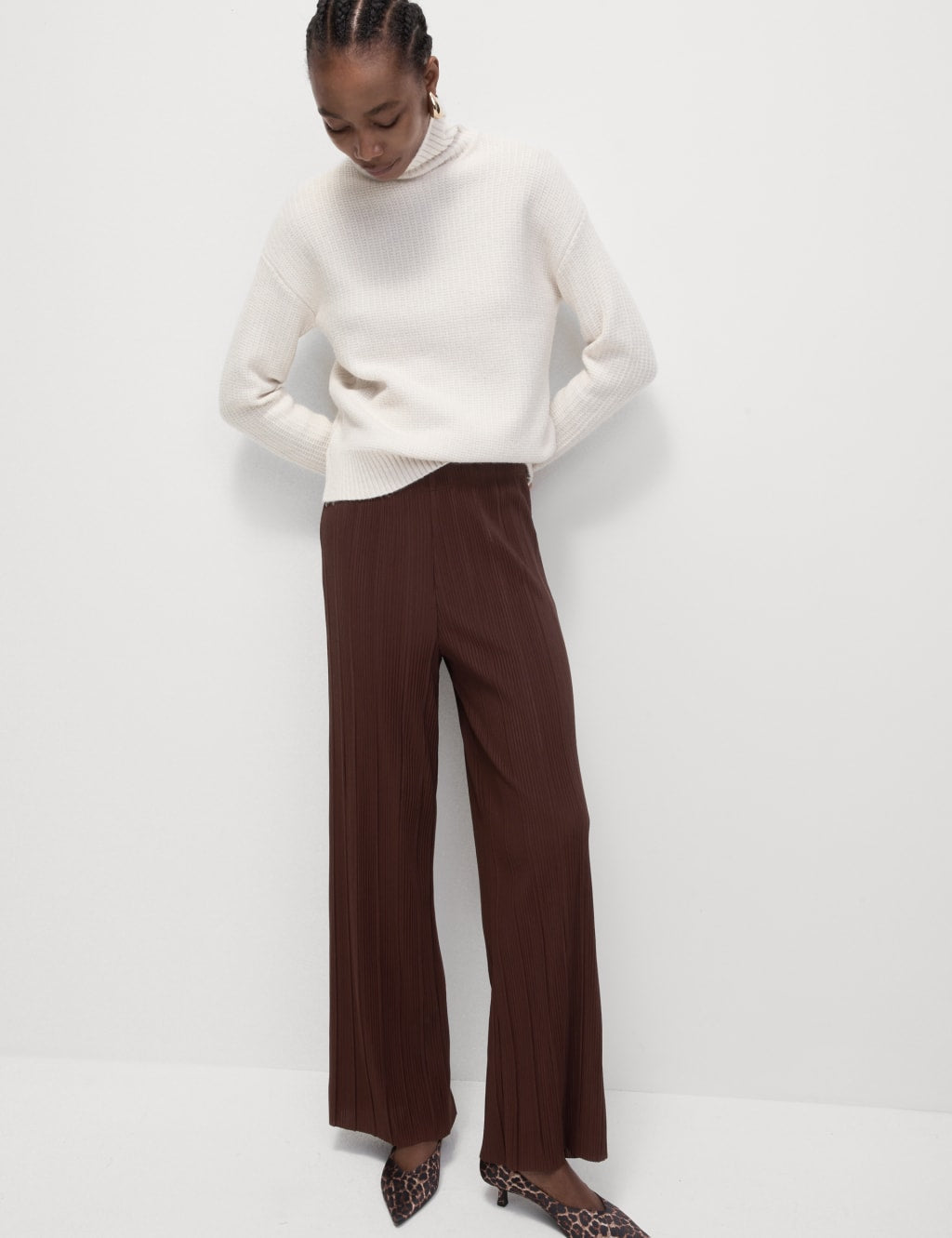 Jersey Plisse Wide Leg Trousers