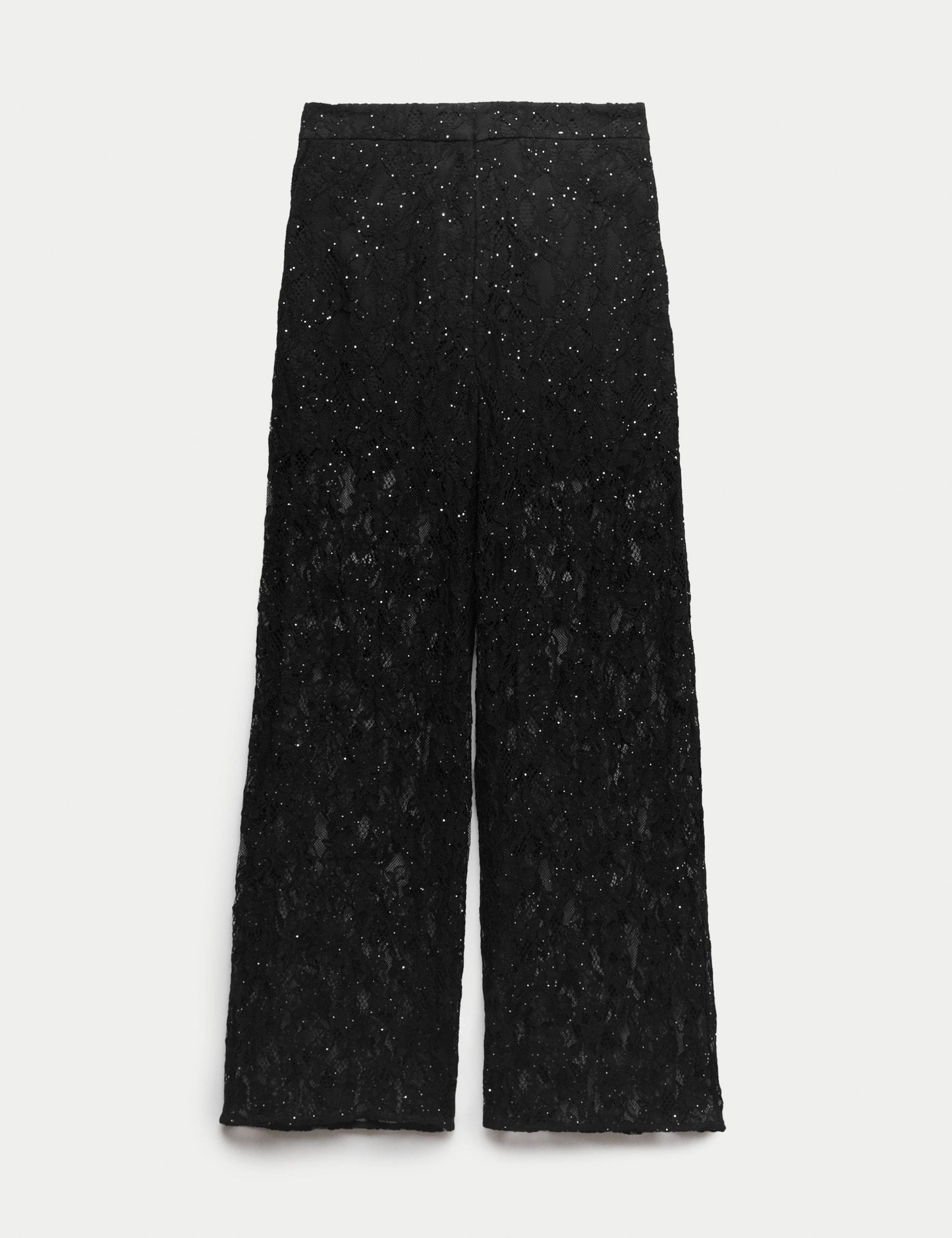 Lace Diamante Wide Leg Trousers with Stretch