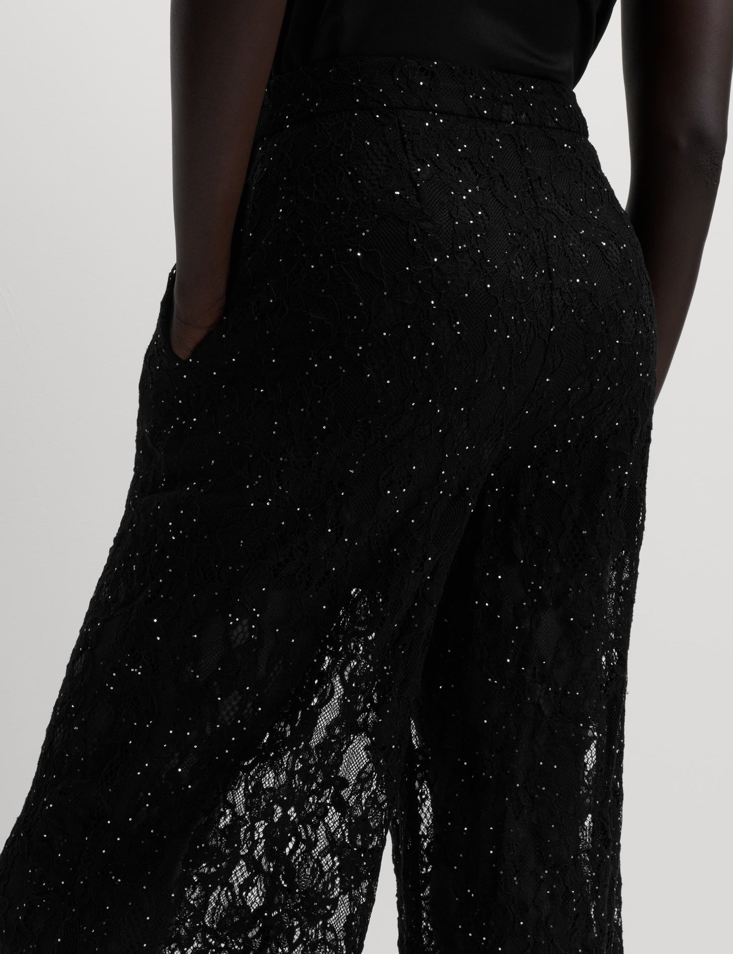 Lace Diamante Wide Leg Trousers with Stretch