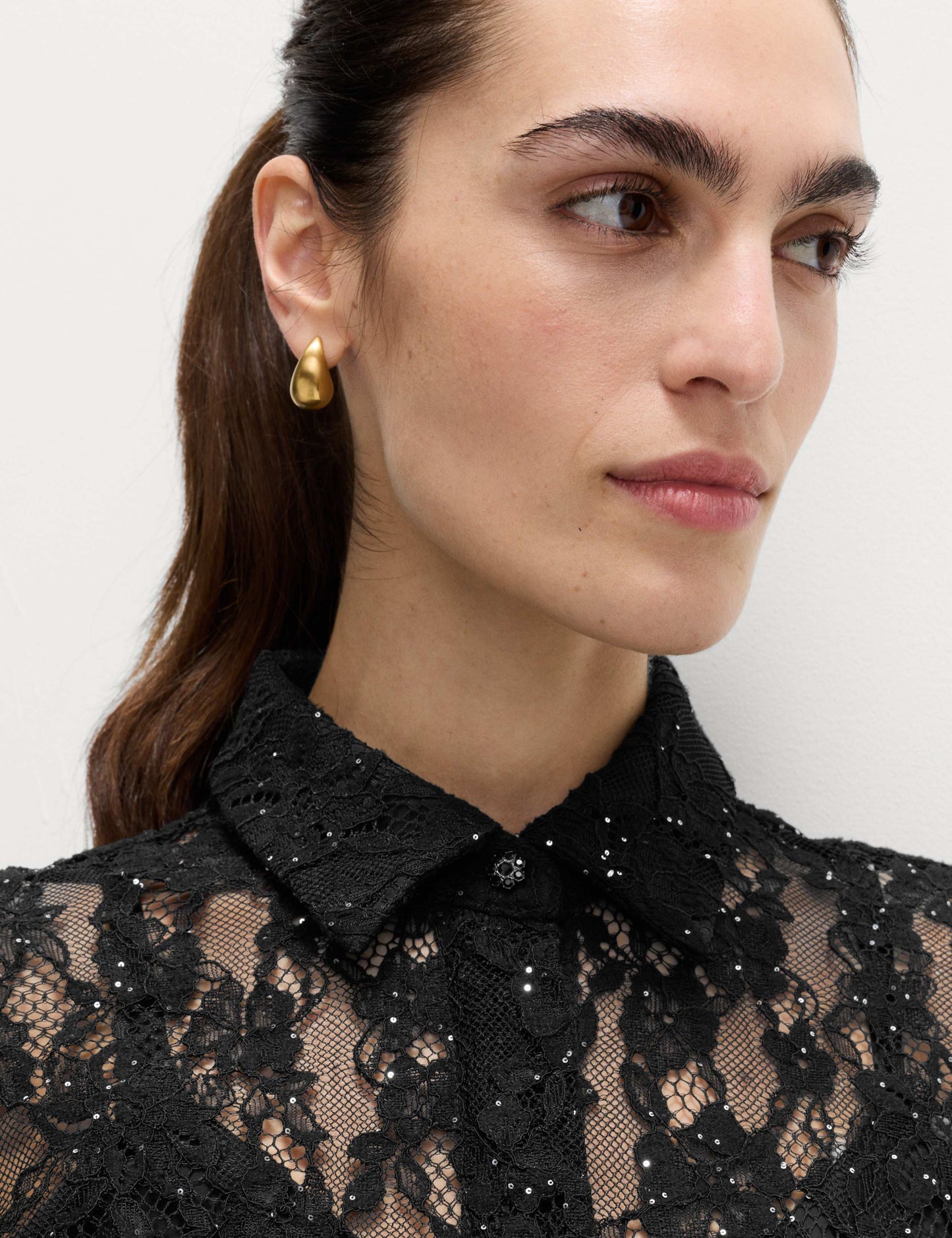 Lace Embellished Detail Collared Shirt