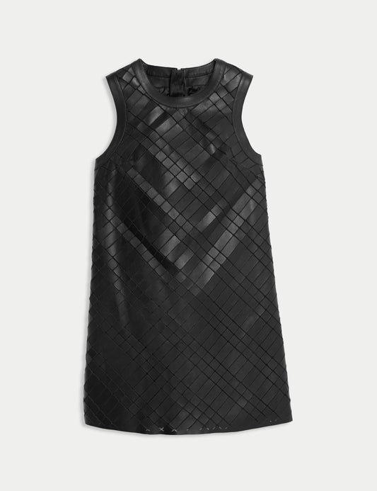 Leather Cutwork Detail Mini Shift Dress