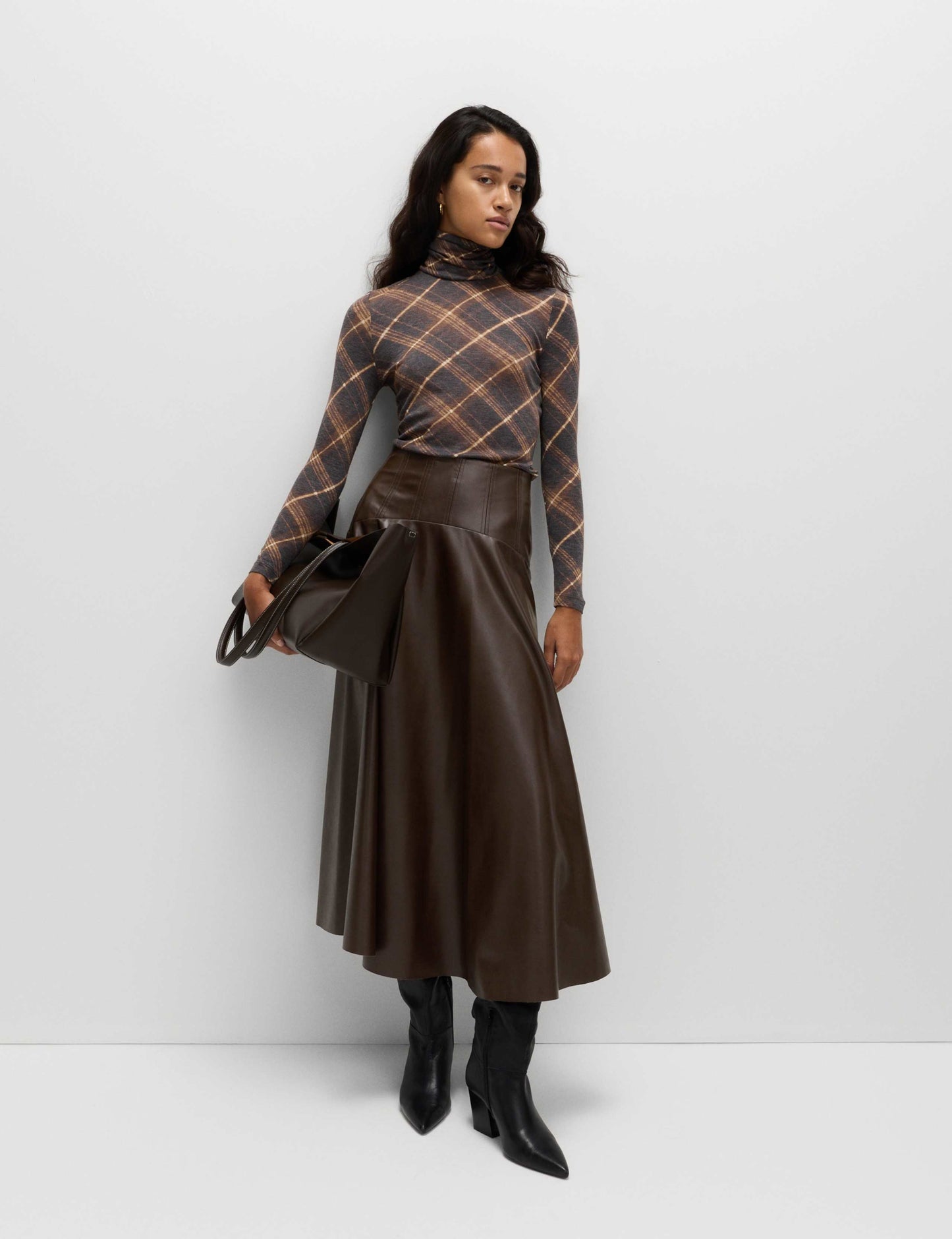 Leather Look Pleated Midaxi Skirt