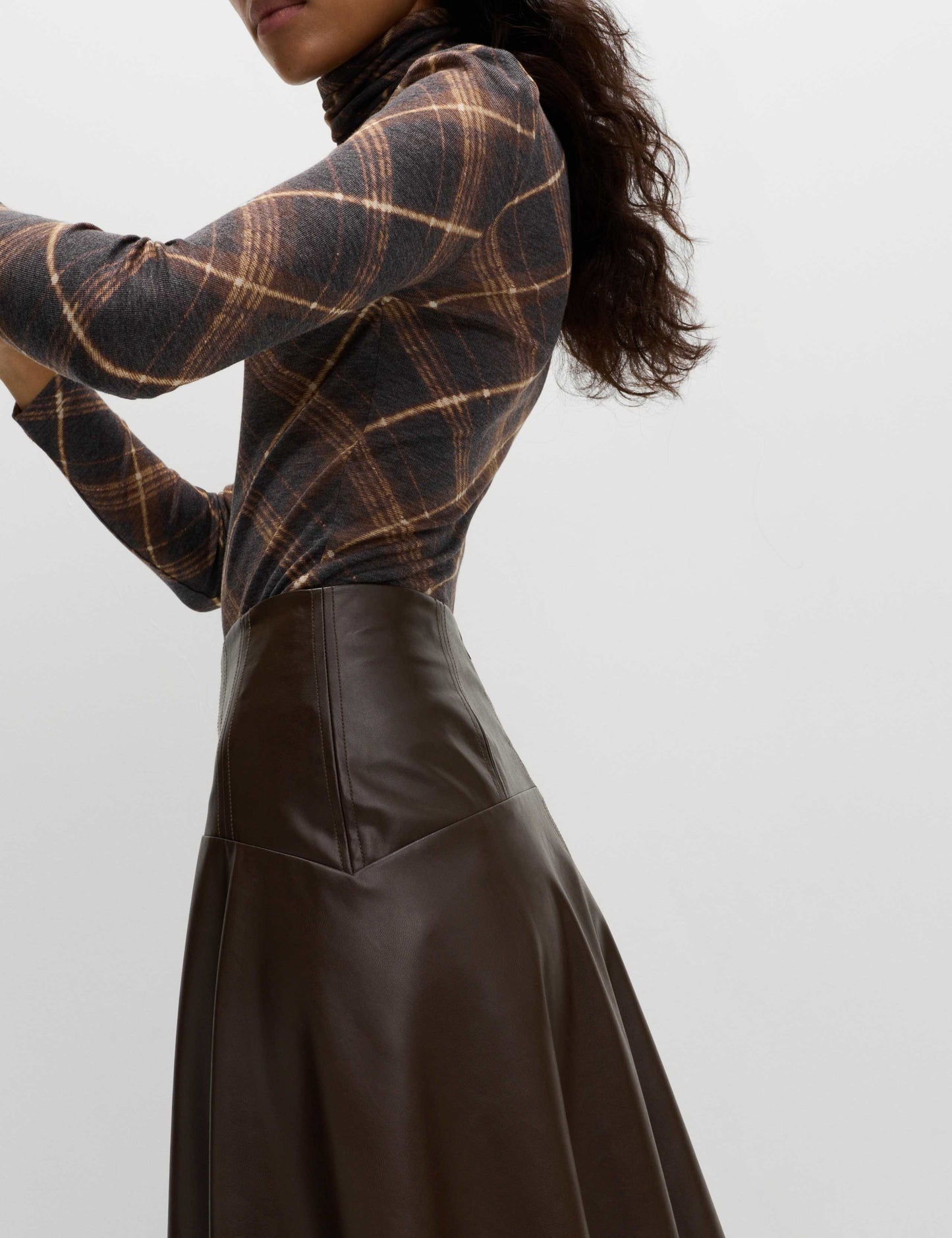 Leather Look Pleated Midaxi Skirt