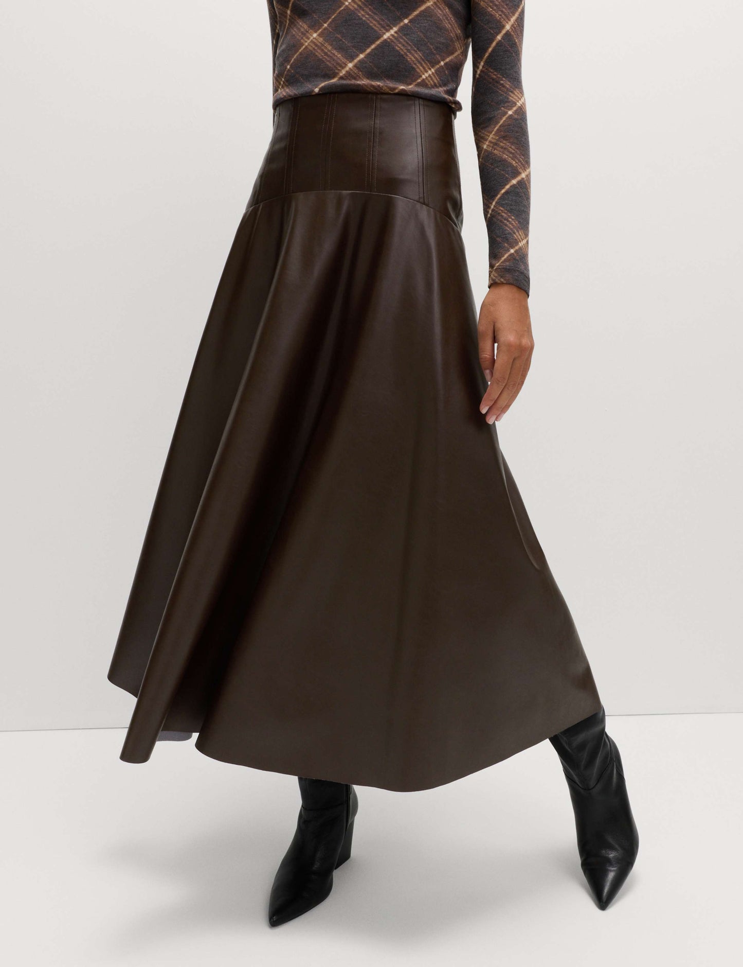 Leather Look Pleated Midaxi Skirt