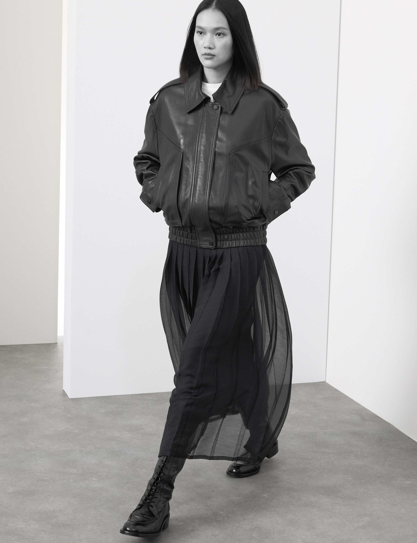 Leather Relaxed Harrington Jacket