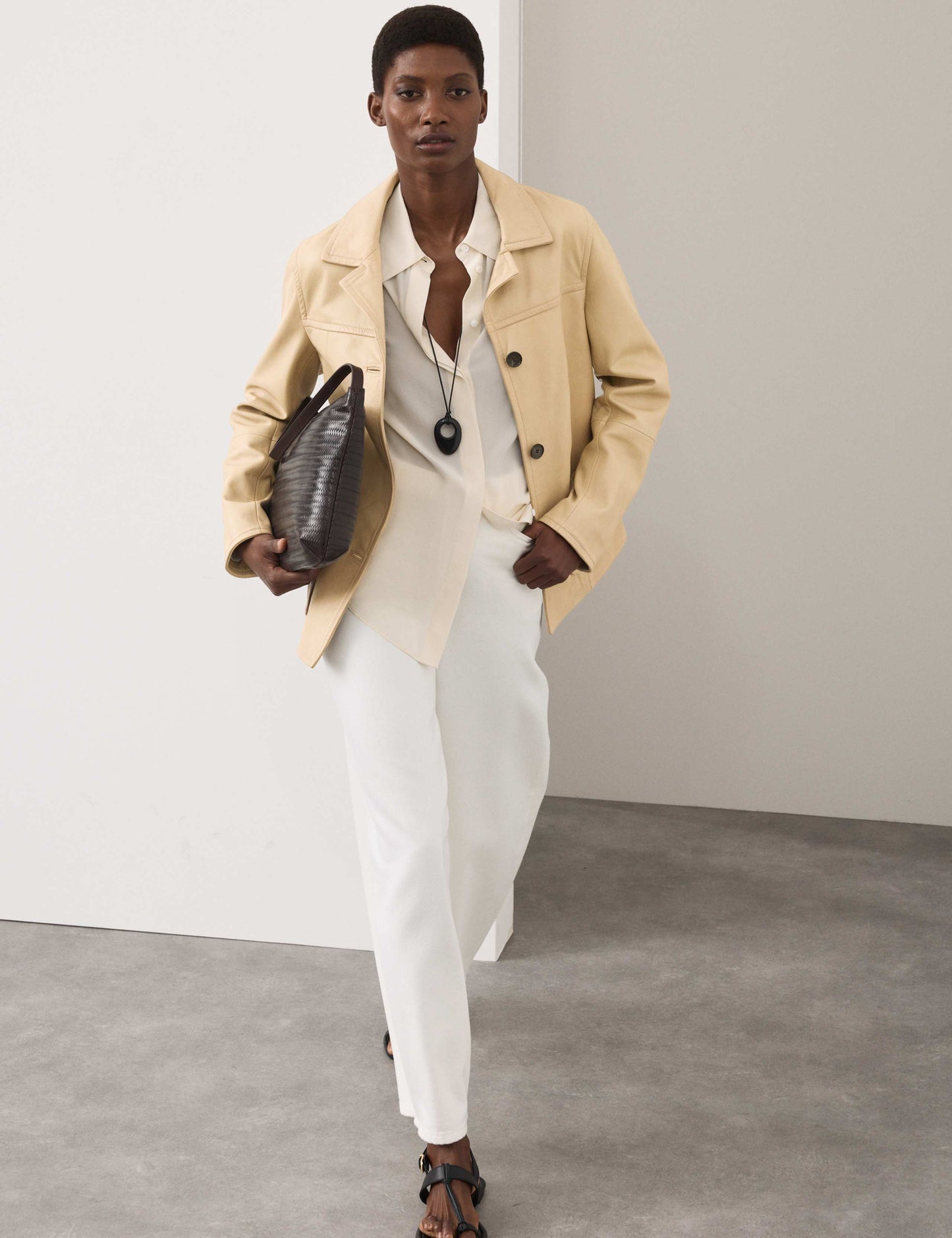 Leather Revere Collar Jacket