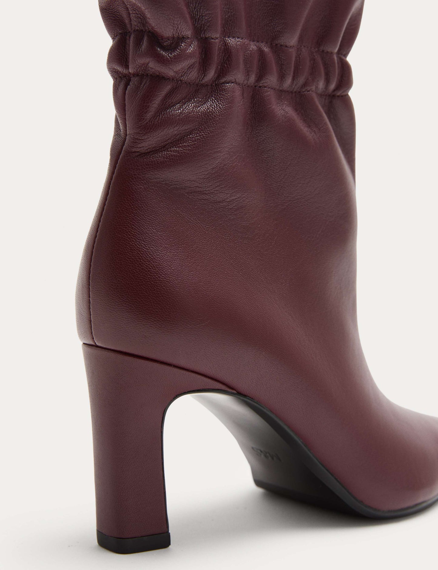 Leather Ruched Block Heel Ankle Boots